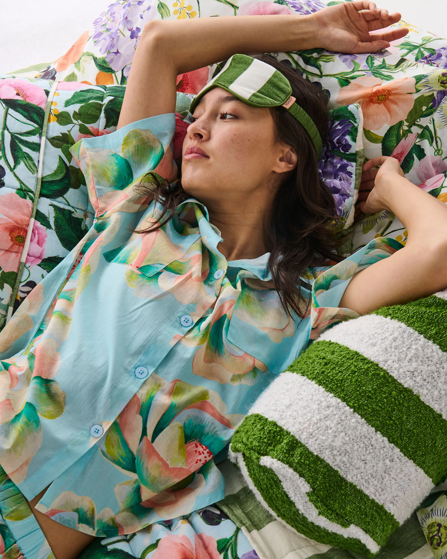 Big Beauty Floral Blue Adult Organic Cotton Short Sleeve Shirt & Pant Pyjama Set - Image 5