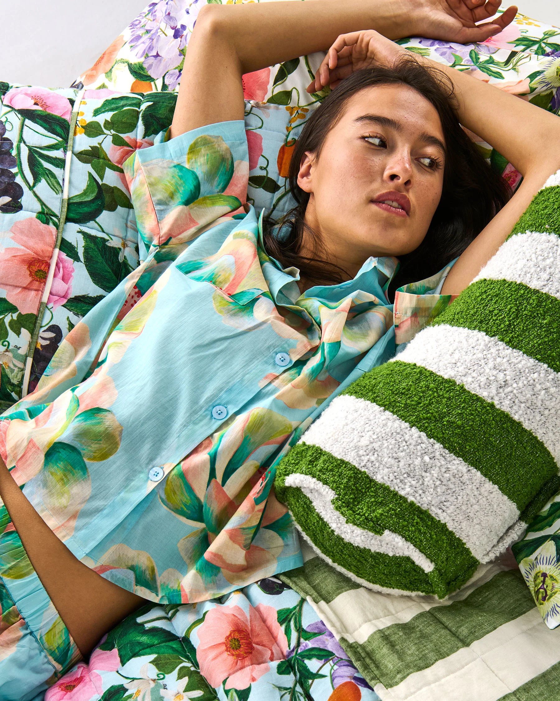 Big Beauty Floral Blue Adult Organic Cotton Short Sleeve Shirt & Short Pyjama Set - Image 4