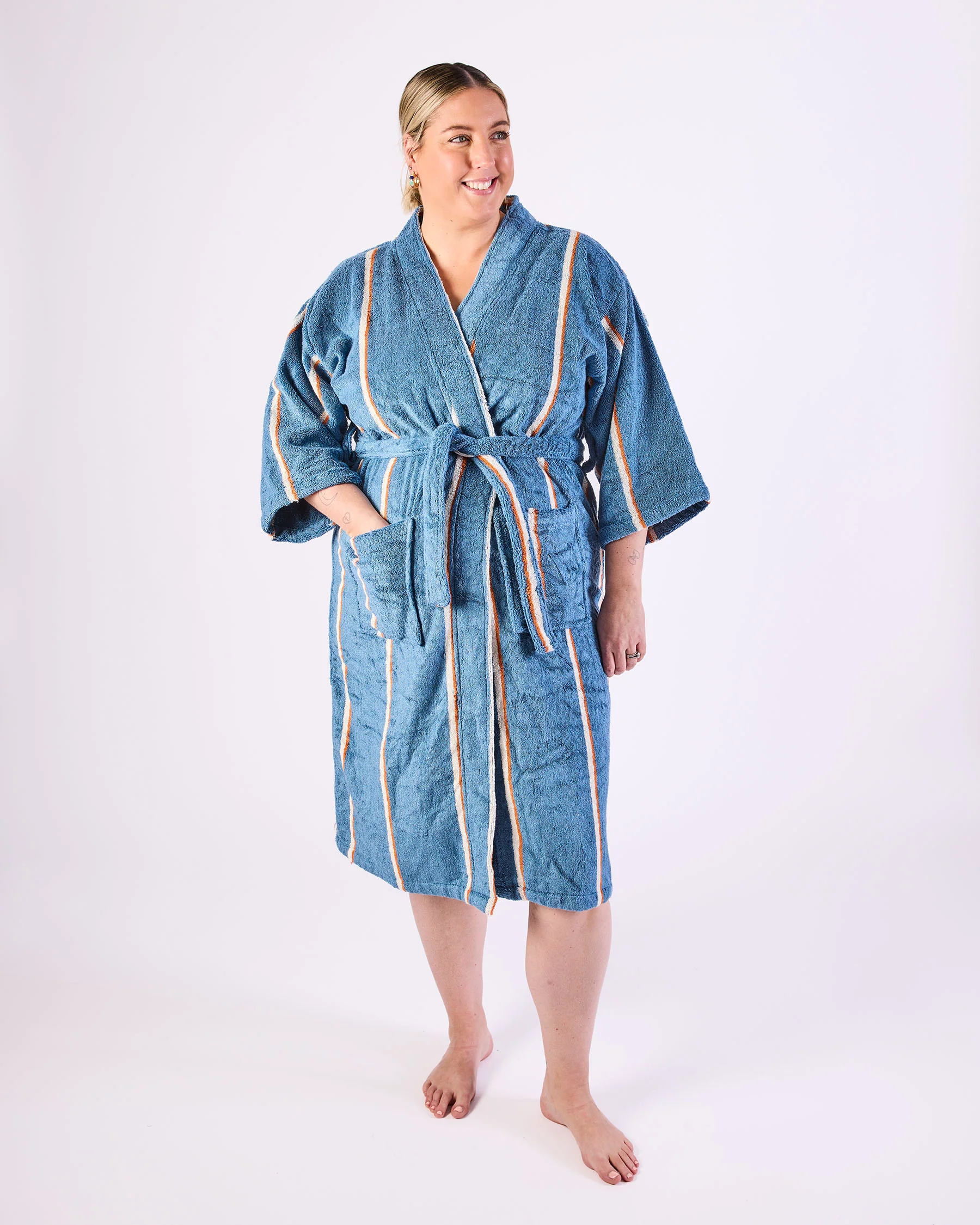 Blue Lagoon Stripe Bamboo Terry Bath Robe - Image 3