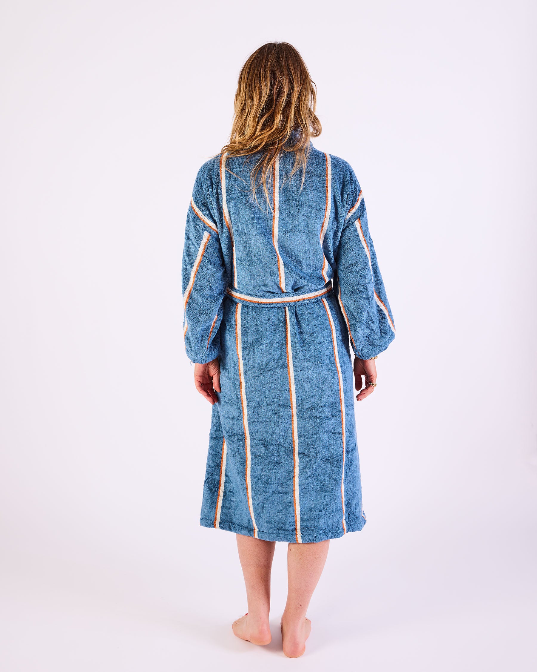 Blue Lagoon Stripe Bamboo Terry Bath Robe - Image 5