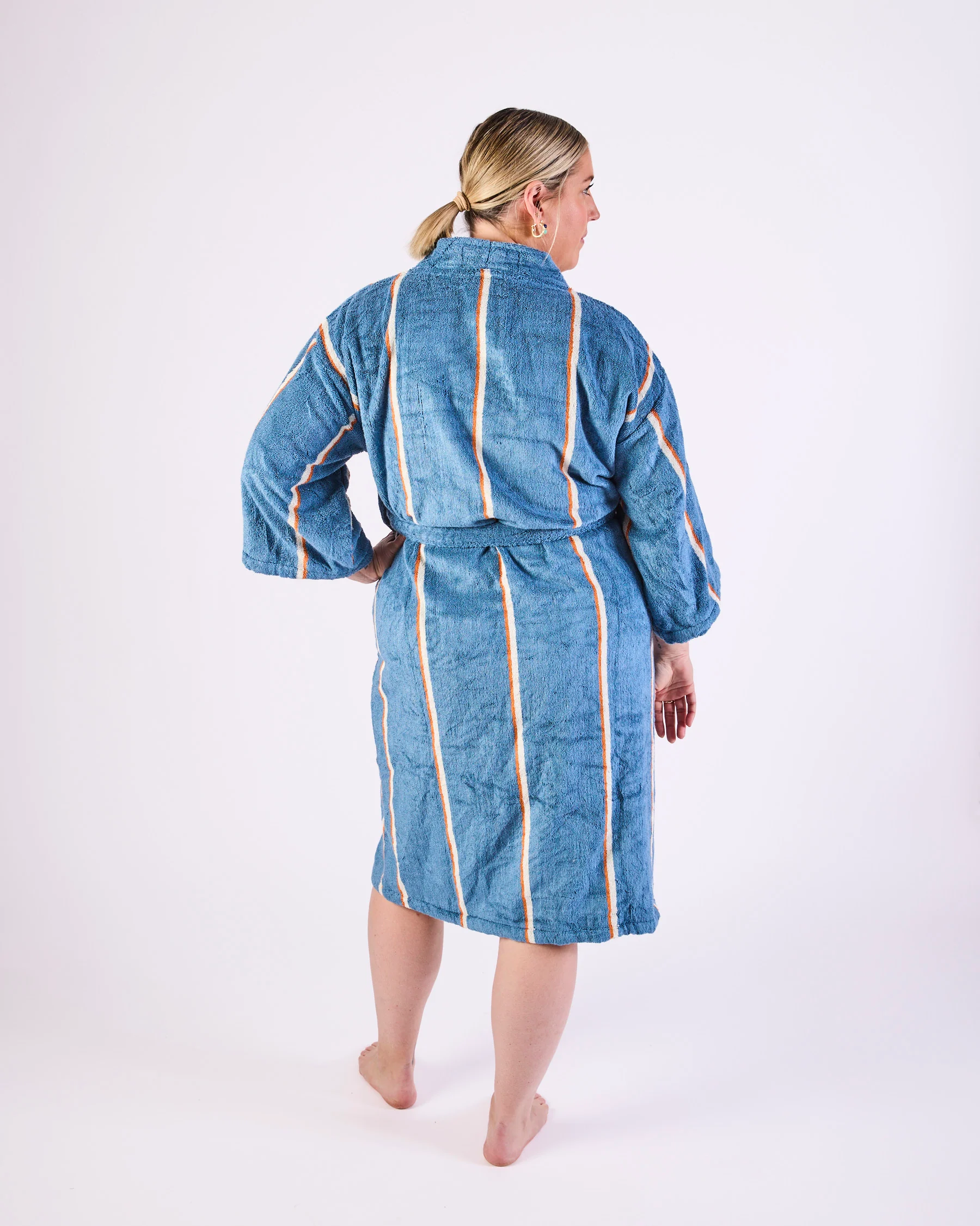 Blue Lagoon Stripe Bamboo Terry Bath Robe - Image 6
