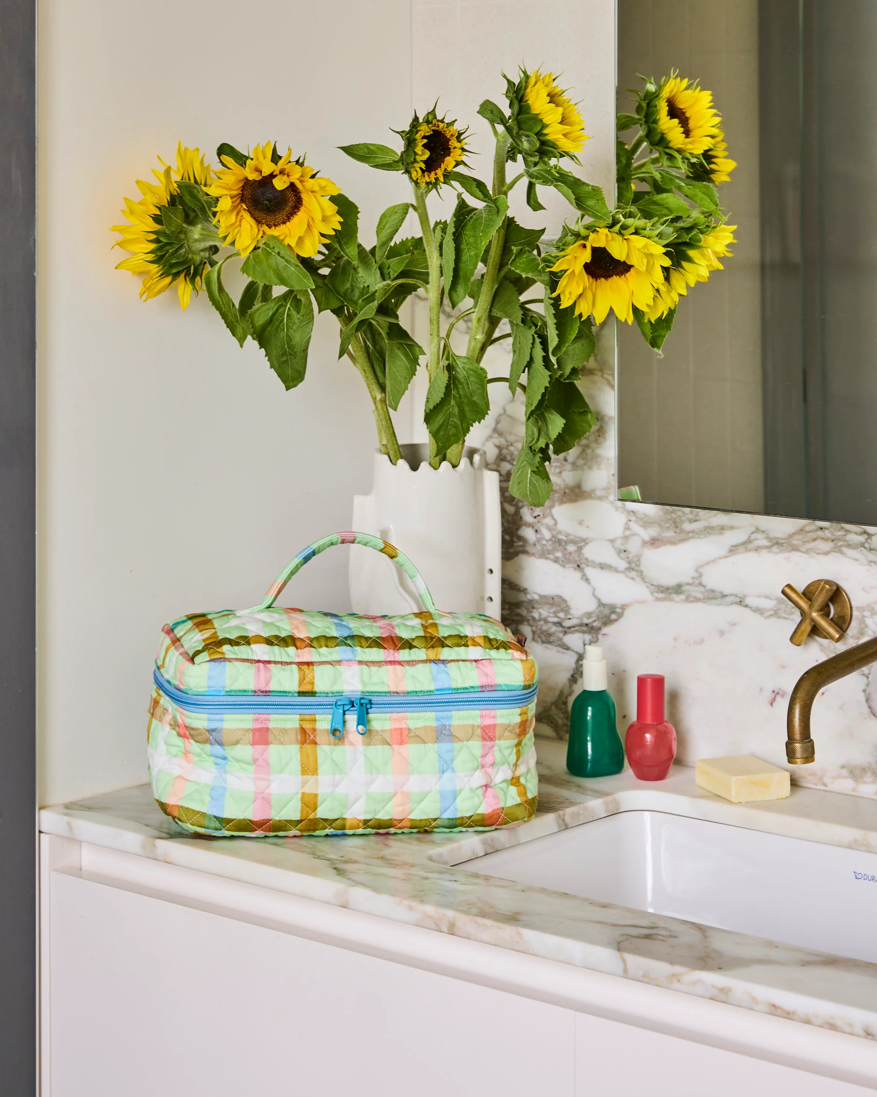 Candy Check Mint Quilted Cotton Toiletry Case - Image 2