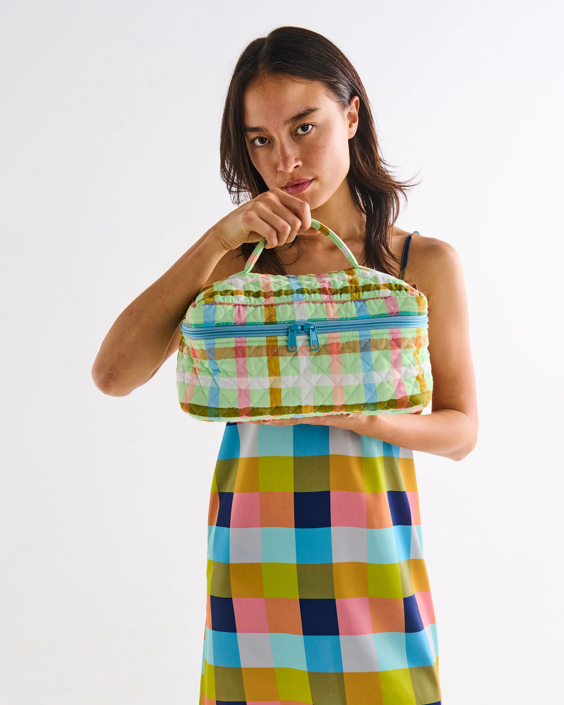 Candy Check Mint Quilted Cotton Toiletry Case - Image 5