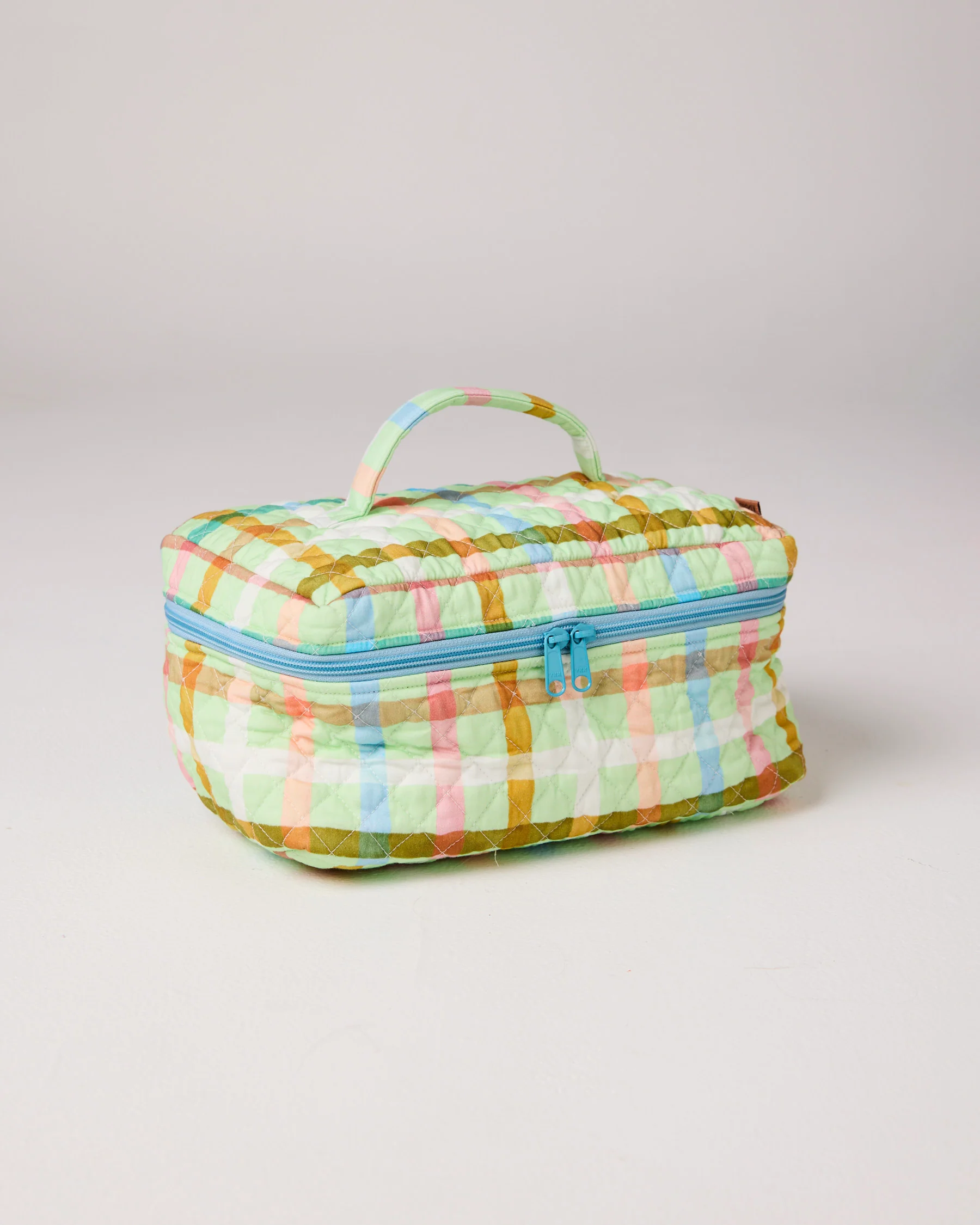 Candy Check Mint Quilted Cotton Toiletry Case - Image 6