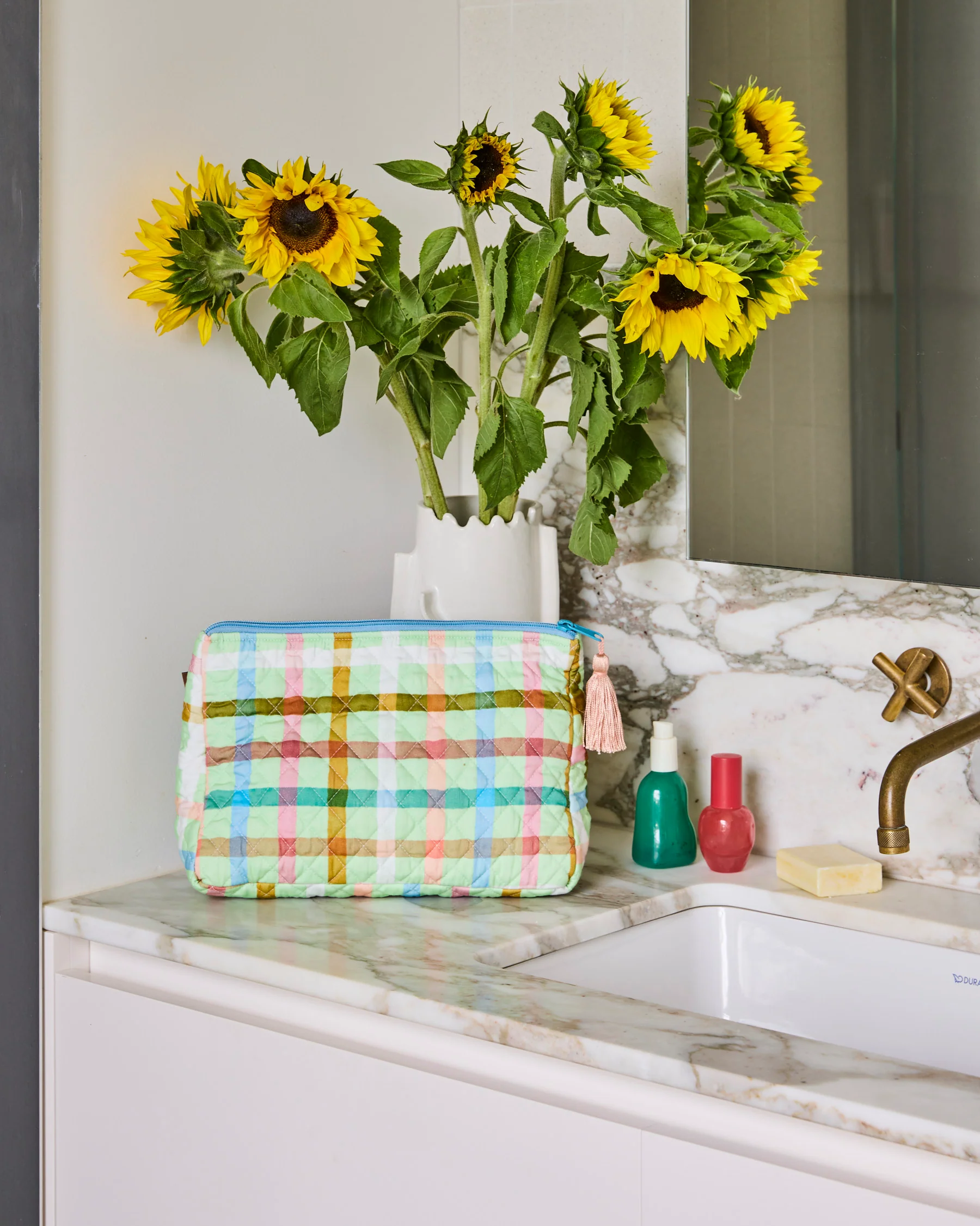 Candy Check Mint Quilted Cotton Toiletry Purse - Image 2