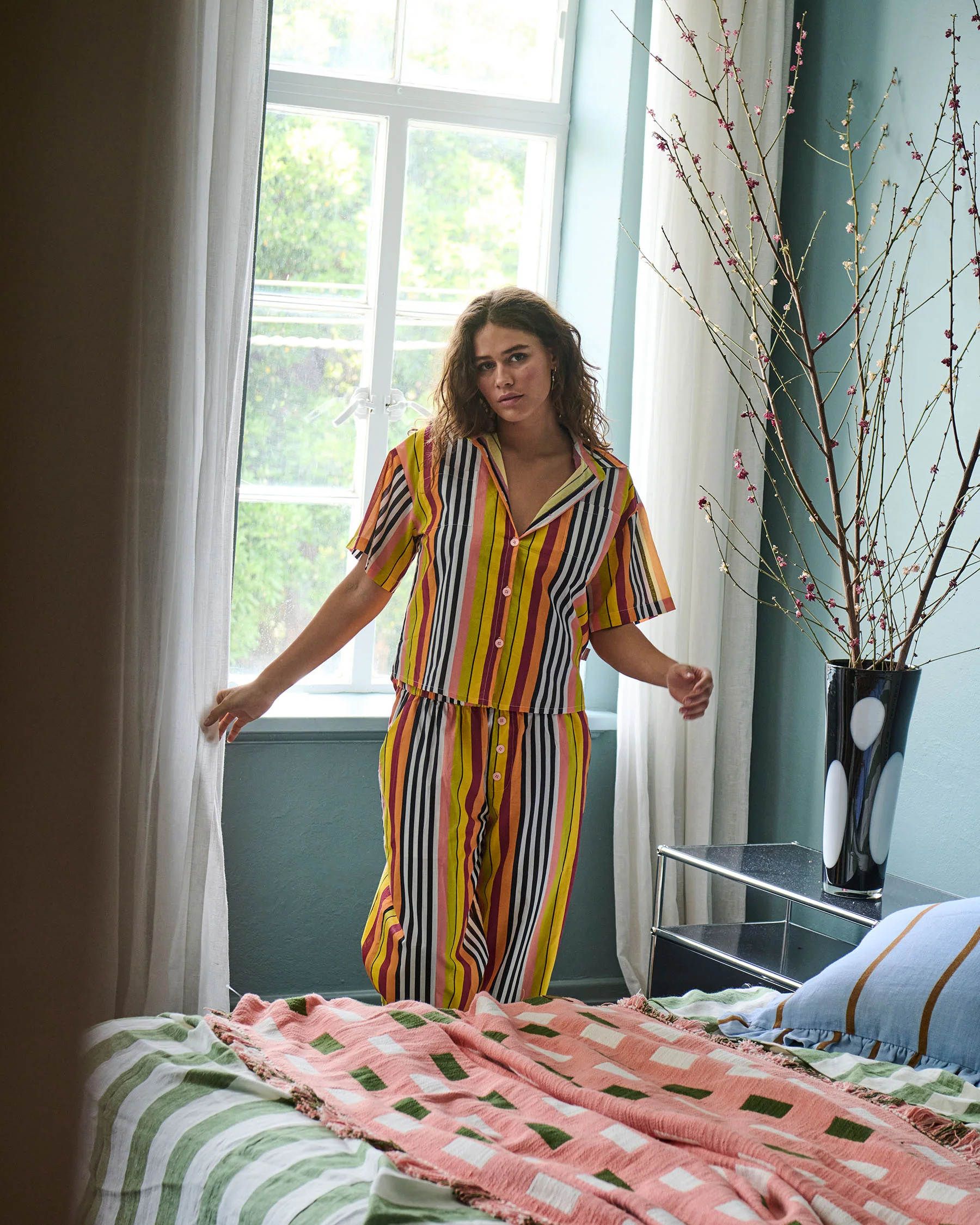 Casablanca Stripe Adult Organic Cotton Short Sleeve Shirt & Pant Pyjama Set - Image 3