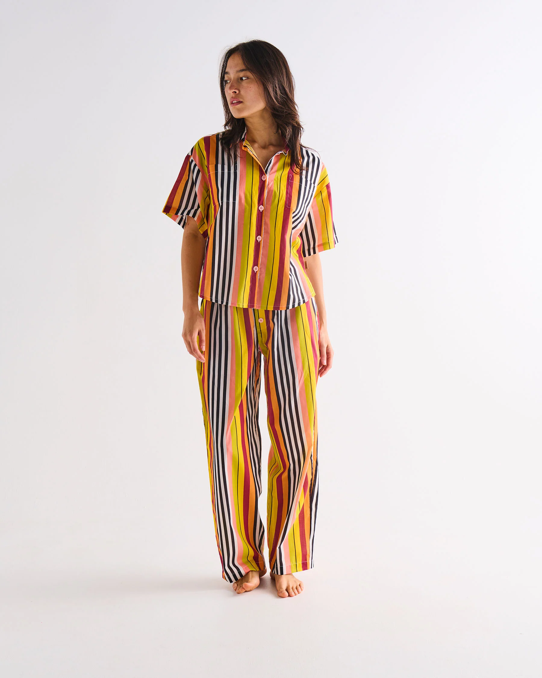 Casablanca Stripe Adult Organic Cotton Short Sleeve Shirt & Pant Pyjama Set - Image 5