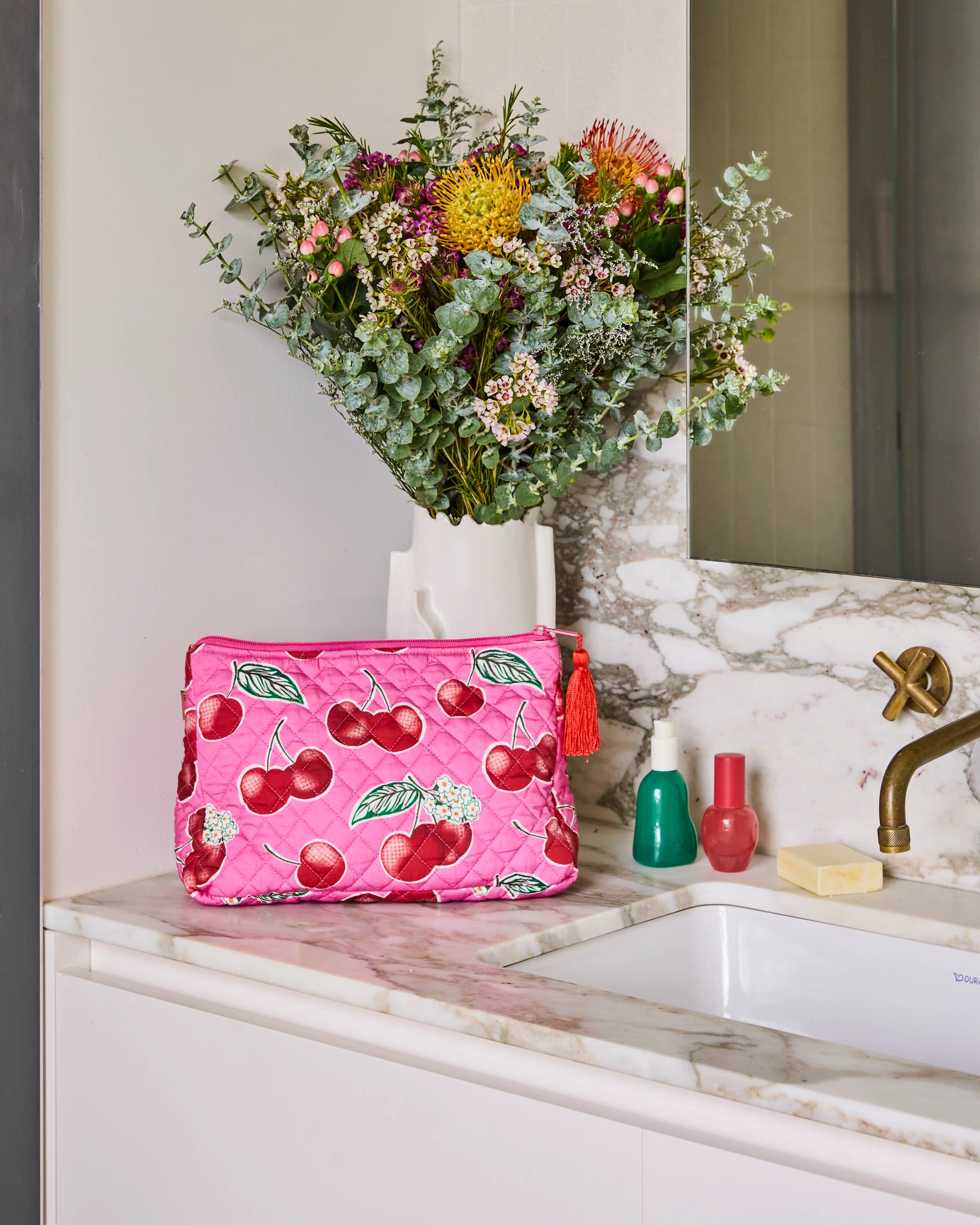 Cherry Blossom Quilted Cotton Toiletry Purse - Image 2