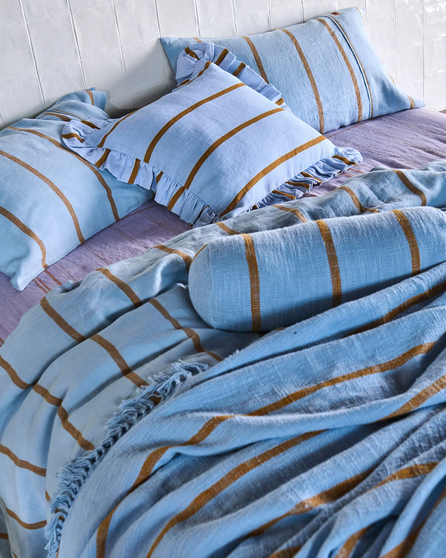 Como Stripe Linen Flat Sheet - Image 2