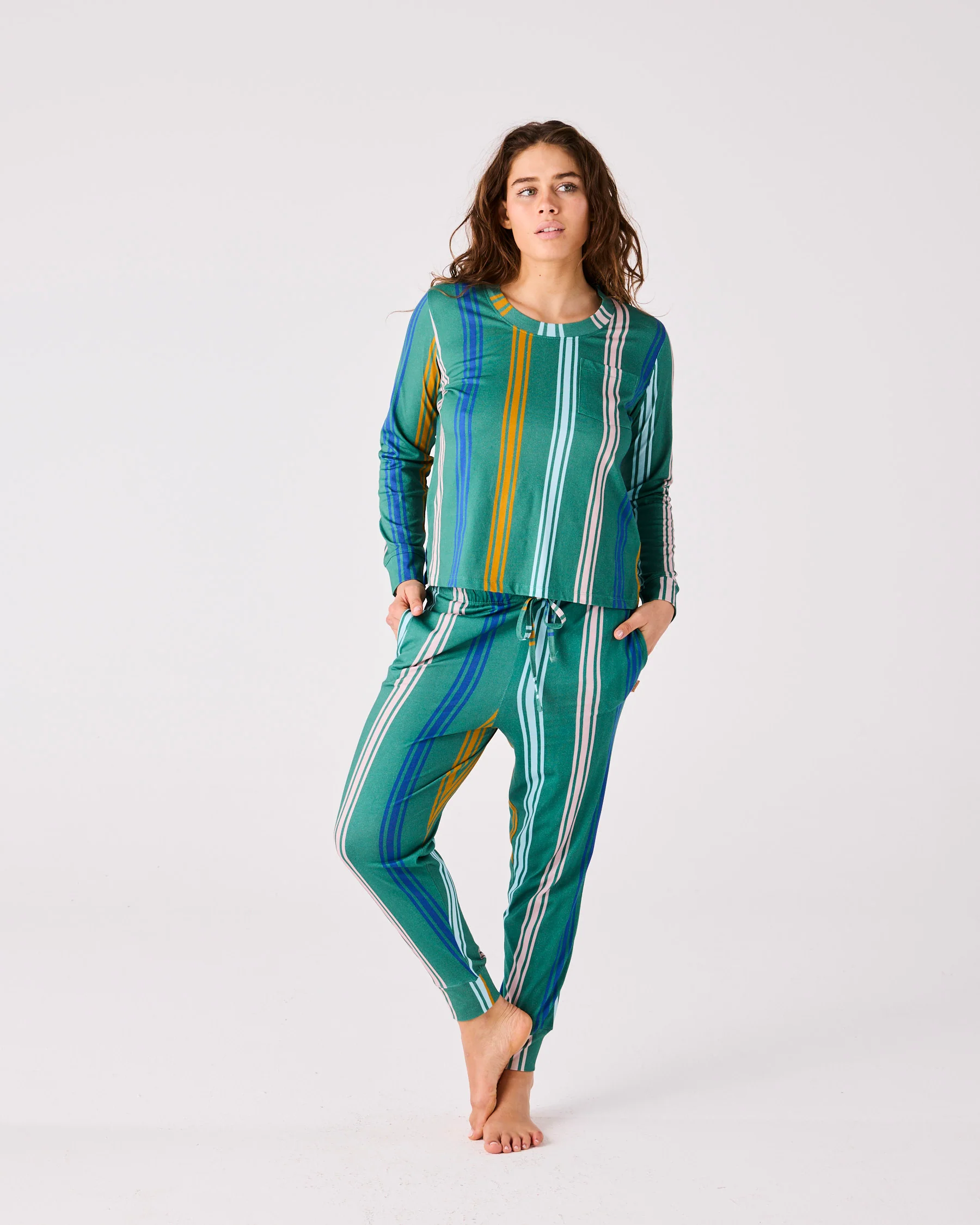 Eden Stripe Adult Organic Cotton Long Sleeve Pyjama Top & Slouch Pant Set - Image 3