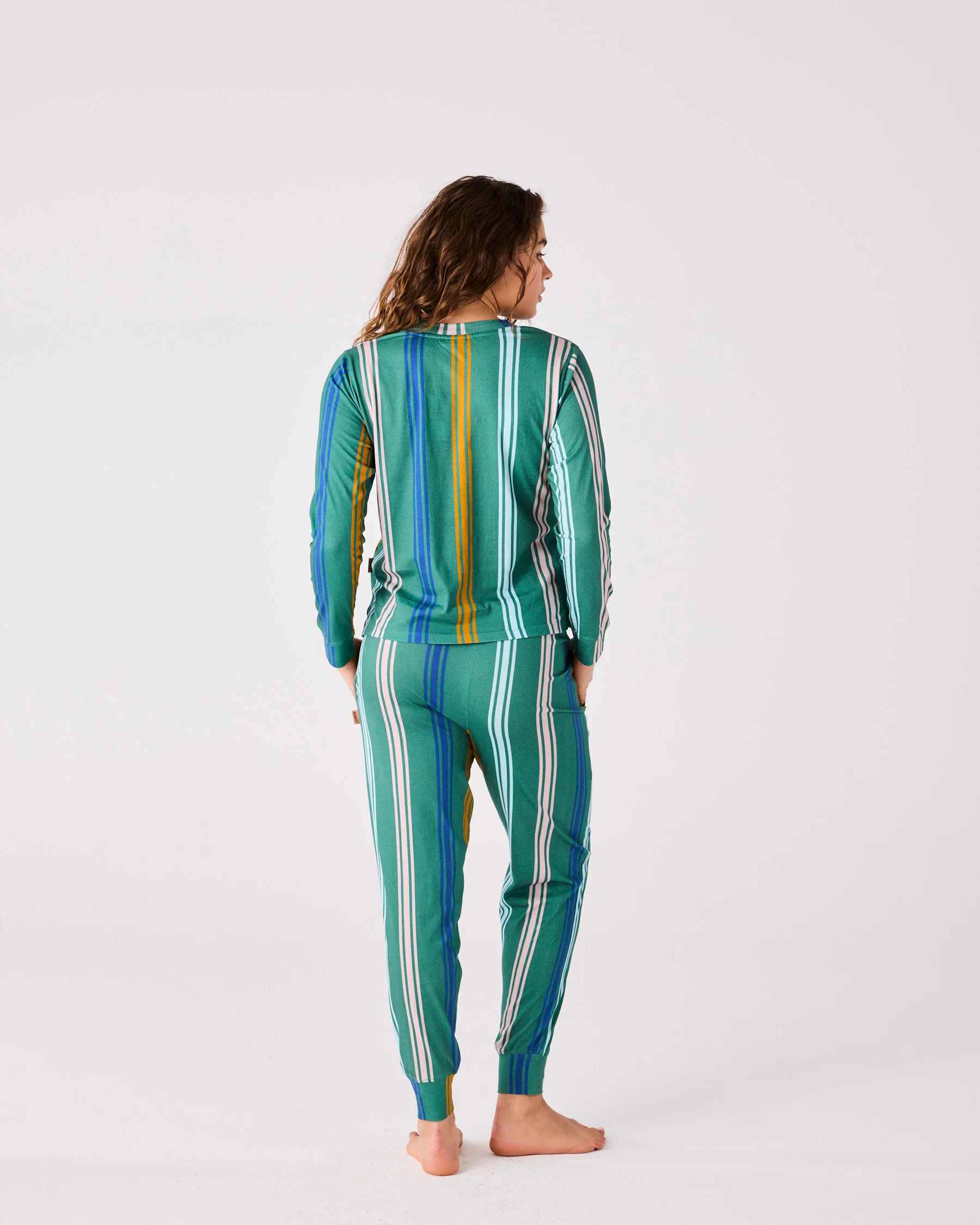 Eden Stripe Adult Organic Cotton Long Sleeve Pyjama Top & Slouch Pant Set - Image 4