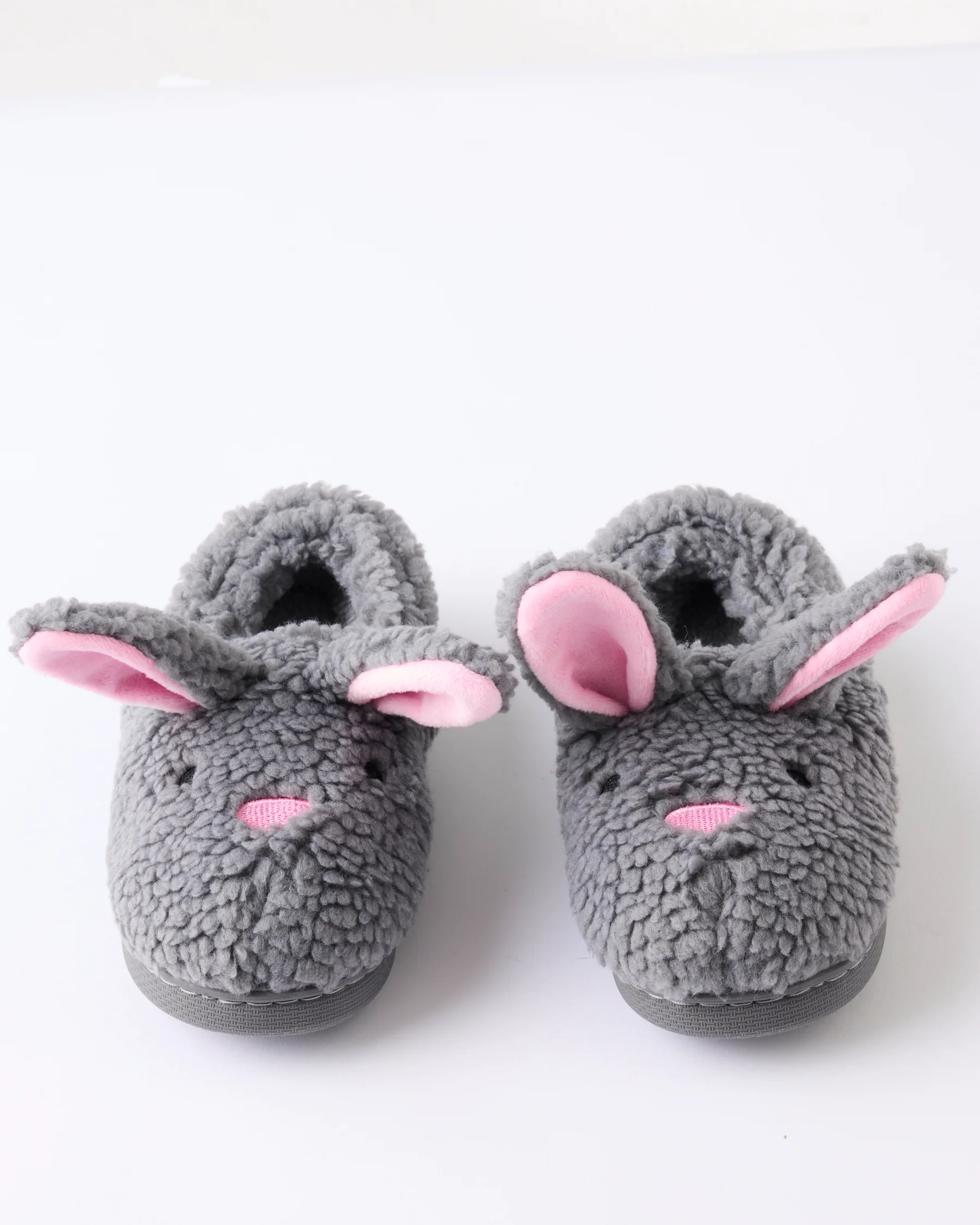 Fluffy Grey Bunny Sherpa Kids Slippers - Image 4