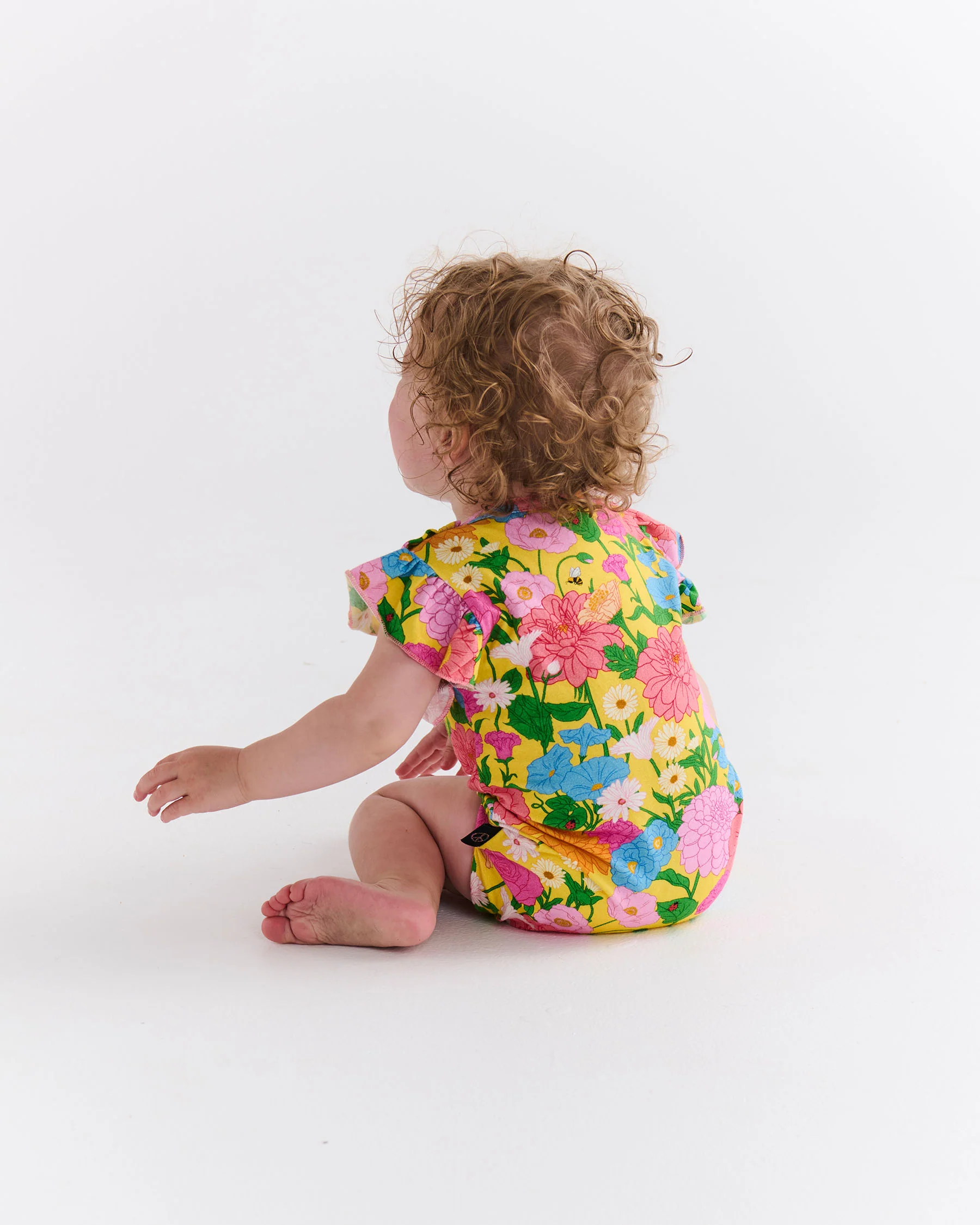 Follow The Sun Yellow Organic Short Sleeve Frill Romper - Image 4