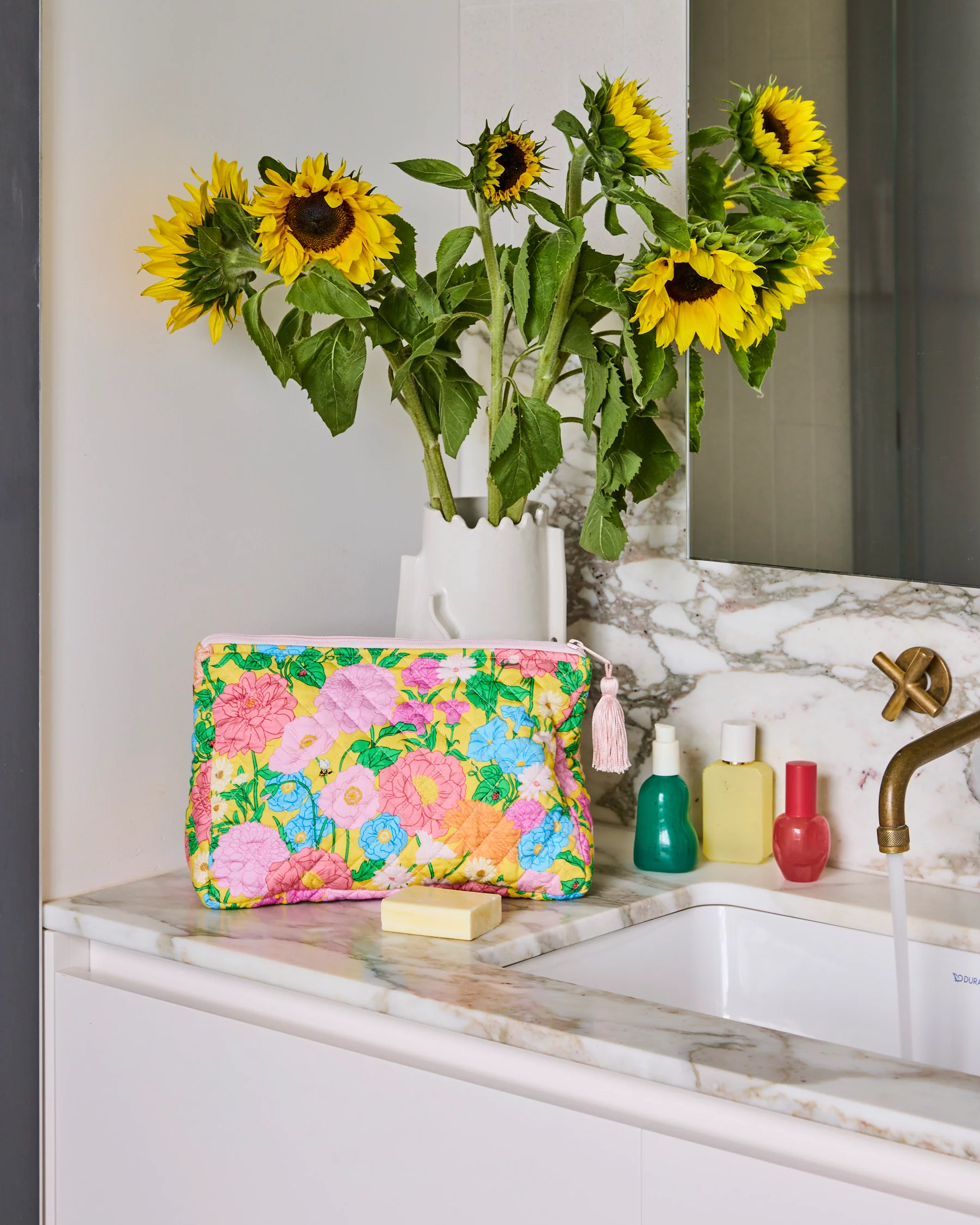 Follow The Sun Yellow Quilted Cotton Toiletry Purse - Image 2