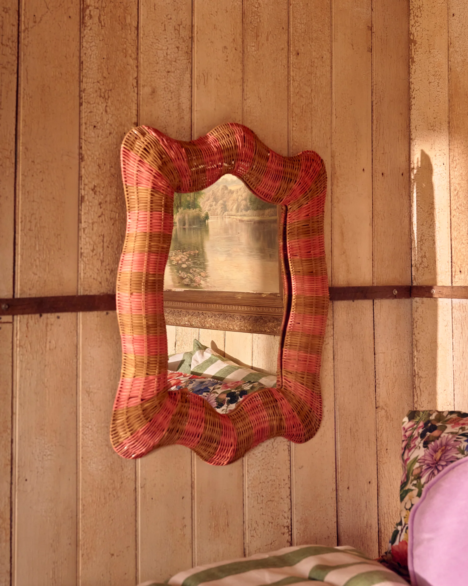 Guava Stripe Rattan Mirror - Image 3