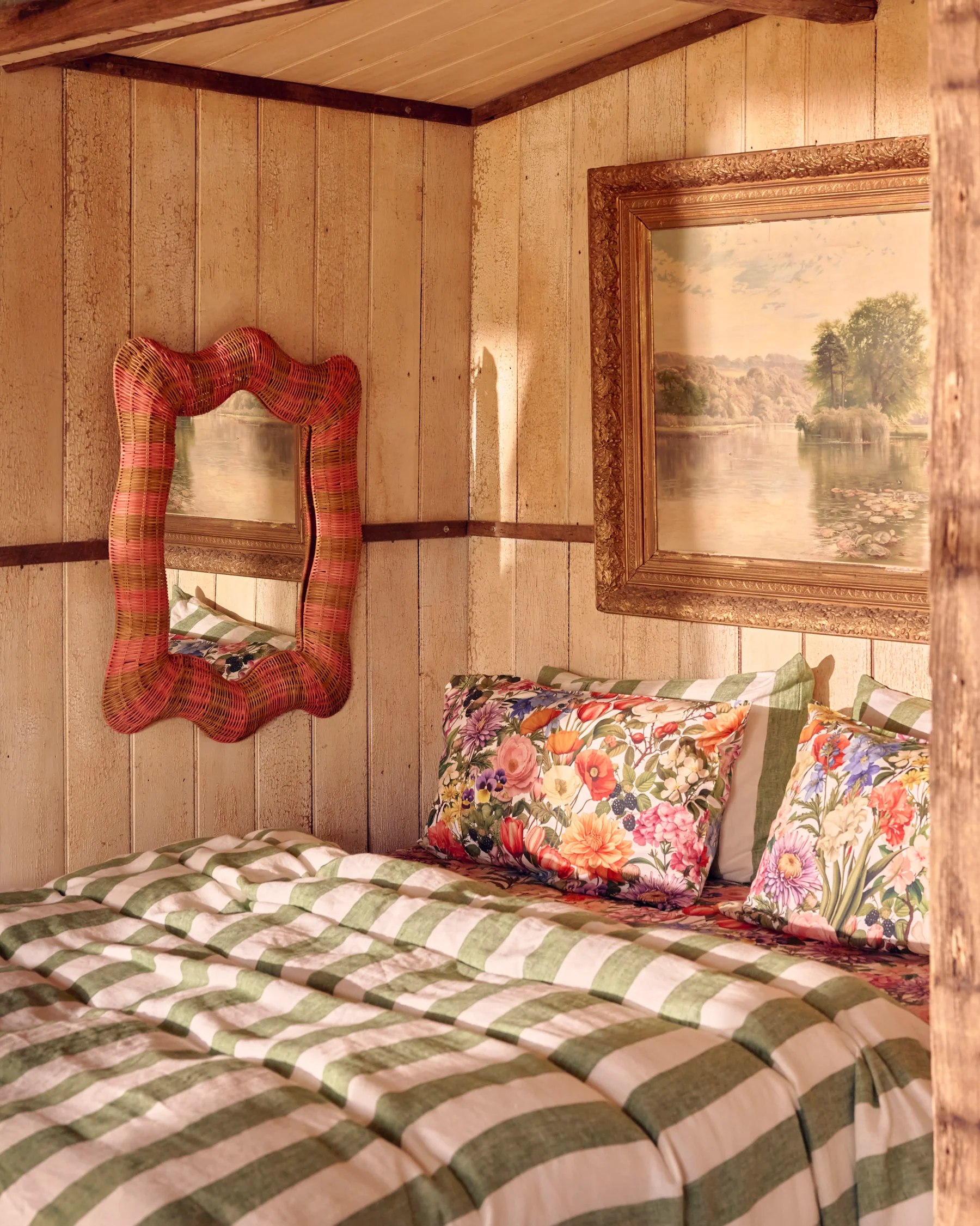 Guava Stripe Rattan Mirror - Image 4