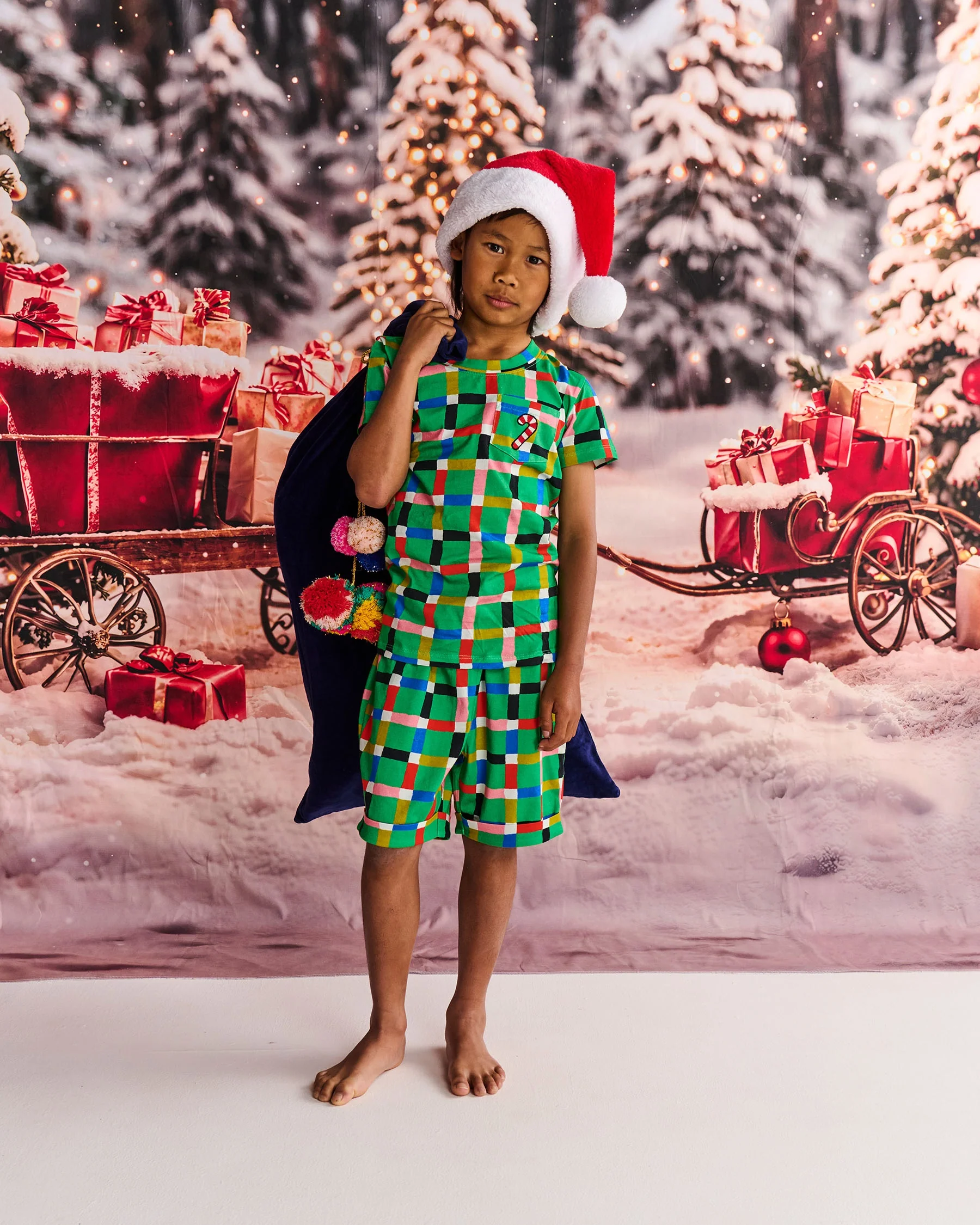 Jolly Tartan Kids Organic Cotton Short Sleeve Tee & Short Pyjama Set - Image 2