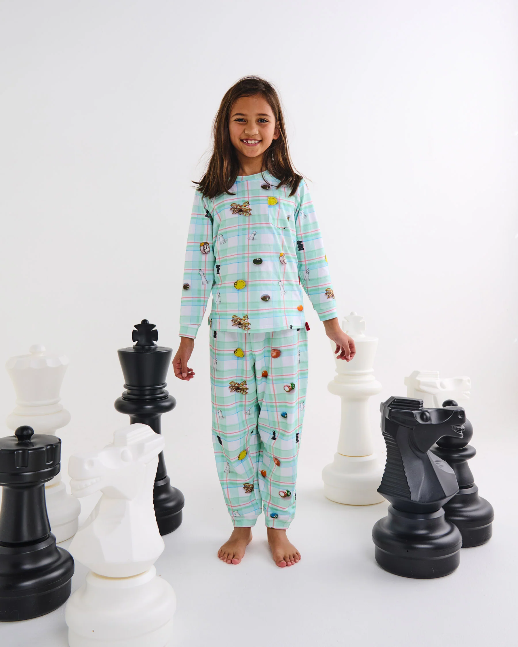Kip&Co x Eleventh Hour Snookered Tartan Kids Organic Cotton Long Sleeve Top & Pant Pyjama Set - Image 3