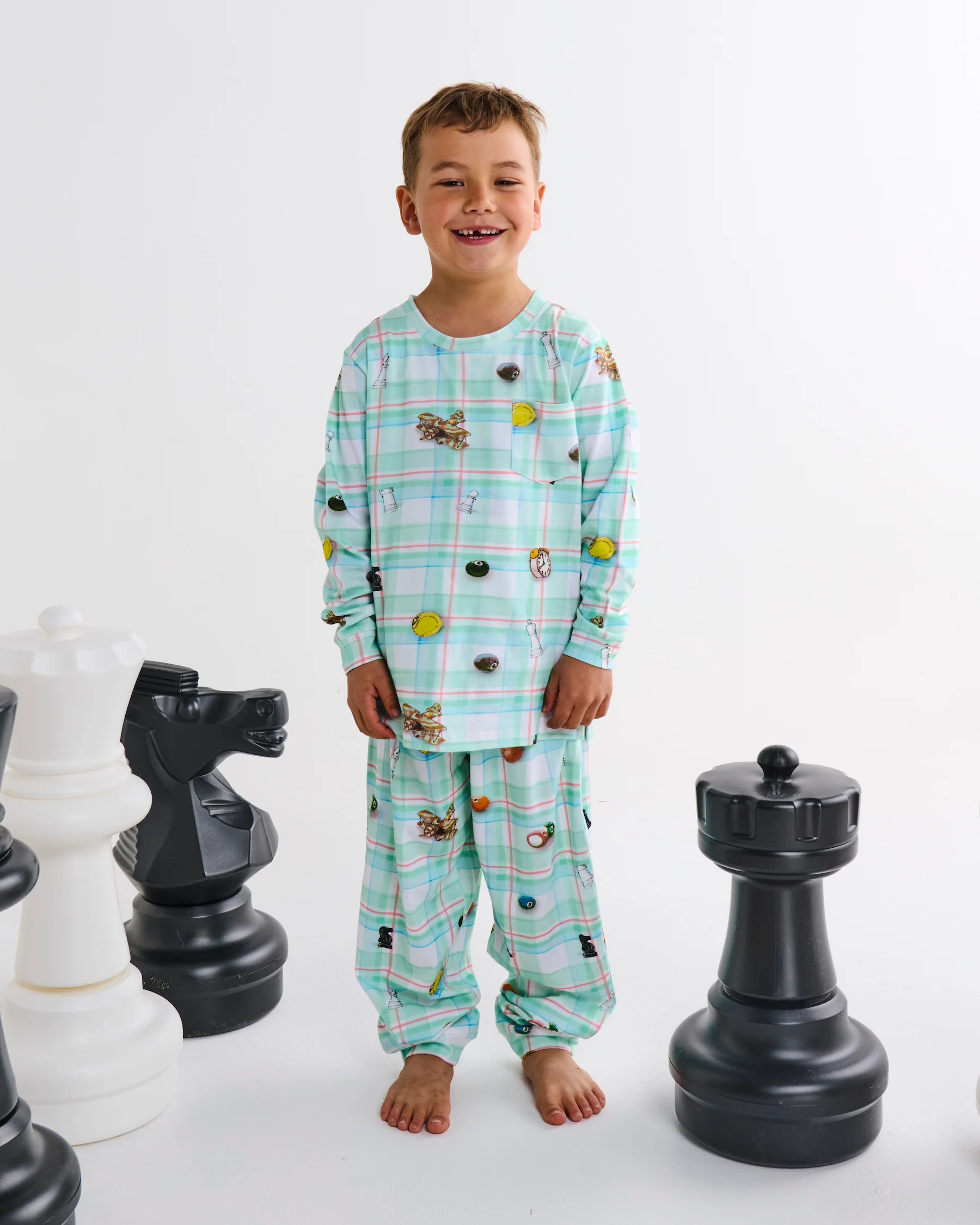 Kip&Co x Eleventh Hour Snookered Tartan Kids Organic Cotton Long Sleeve Top & Pant Pyjama Set - Image 4