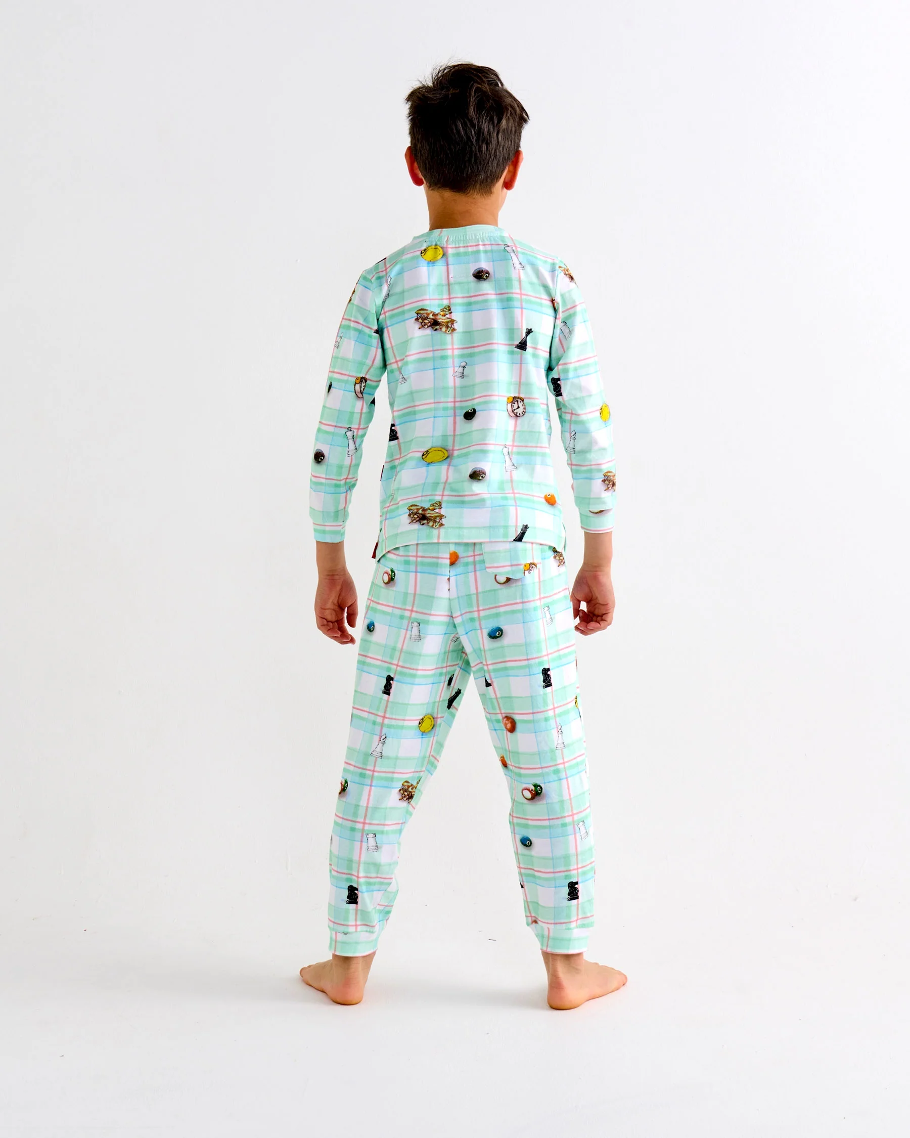 Kip&Co x Eleventh Hour Snookered Tartan Kids Organic Cotton Long Sleeve Top & Pant Pyjama Set - Image 7