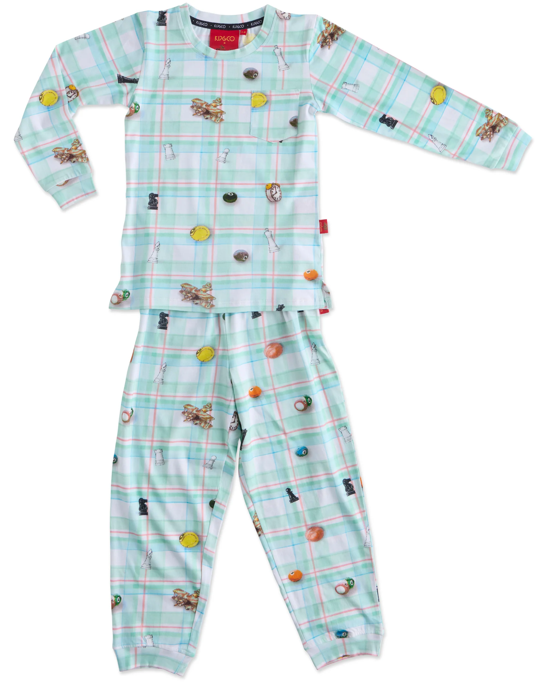 Kip&Co x Eleventh Hour Snookered Tartan Kids Organic Cotton Long Sleeve Top & Pant Pyjama Set - Image 8
