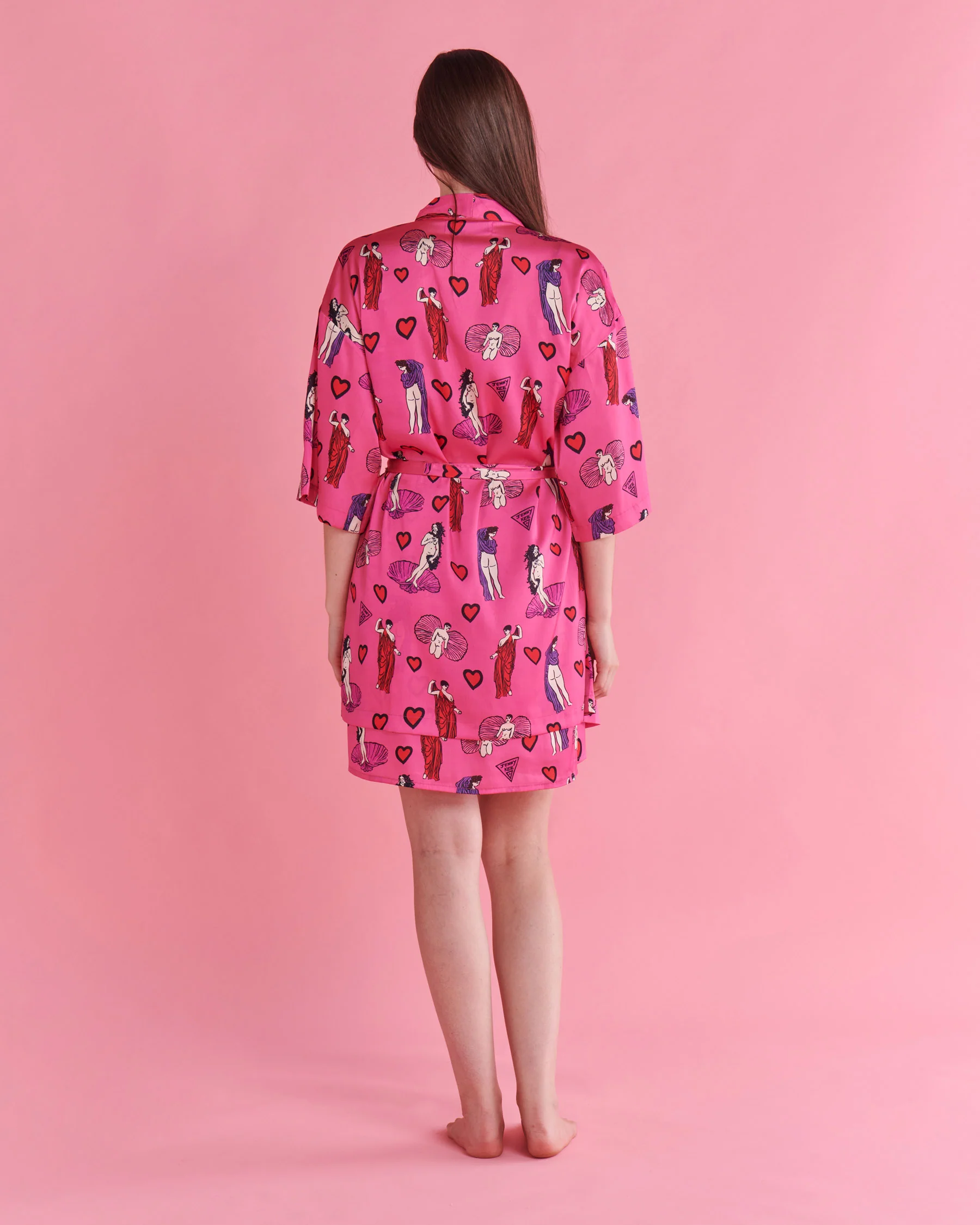 Kip&Co x Jenny Kee Pretty In Pink Eco Satin Robe - Image 11