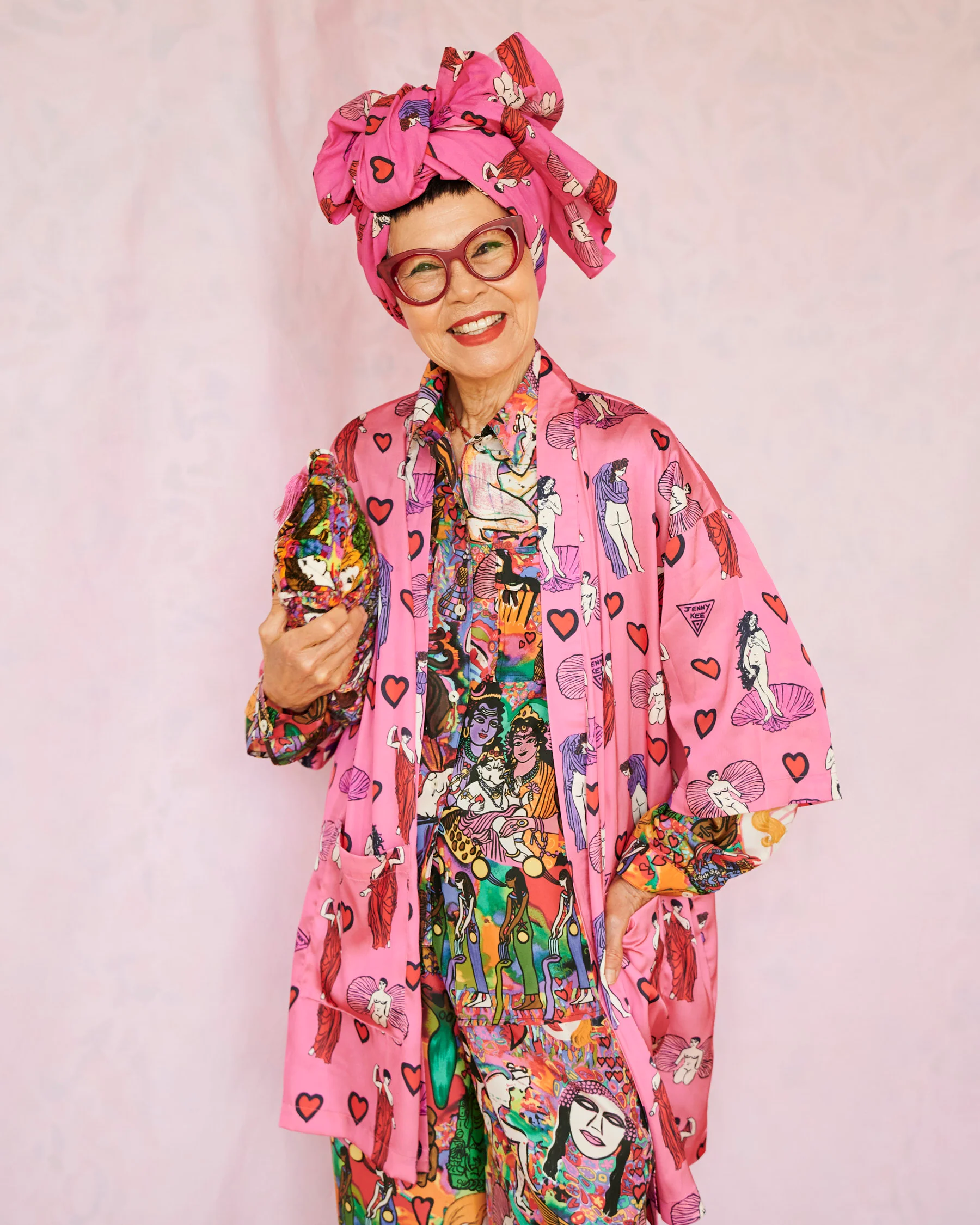 Kip&Co x Jenny Kee Pretty In Pink Eco Satin Robe - Image 3