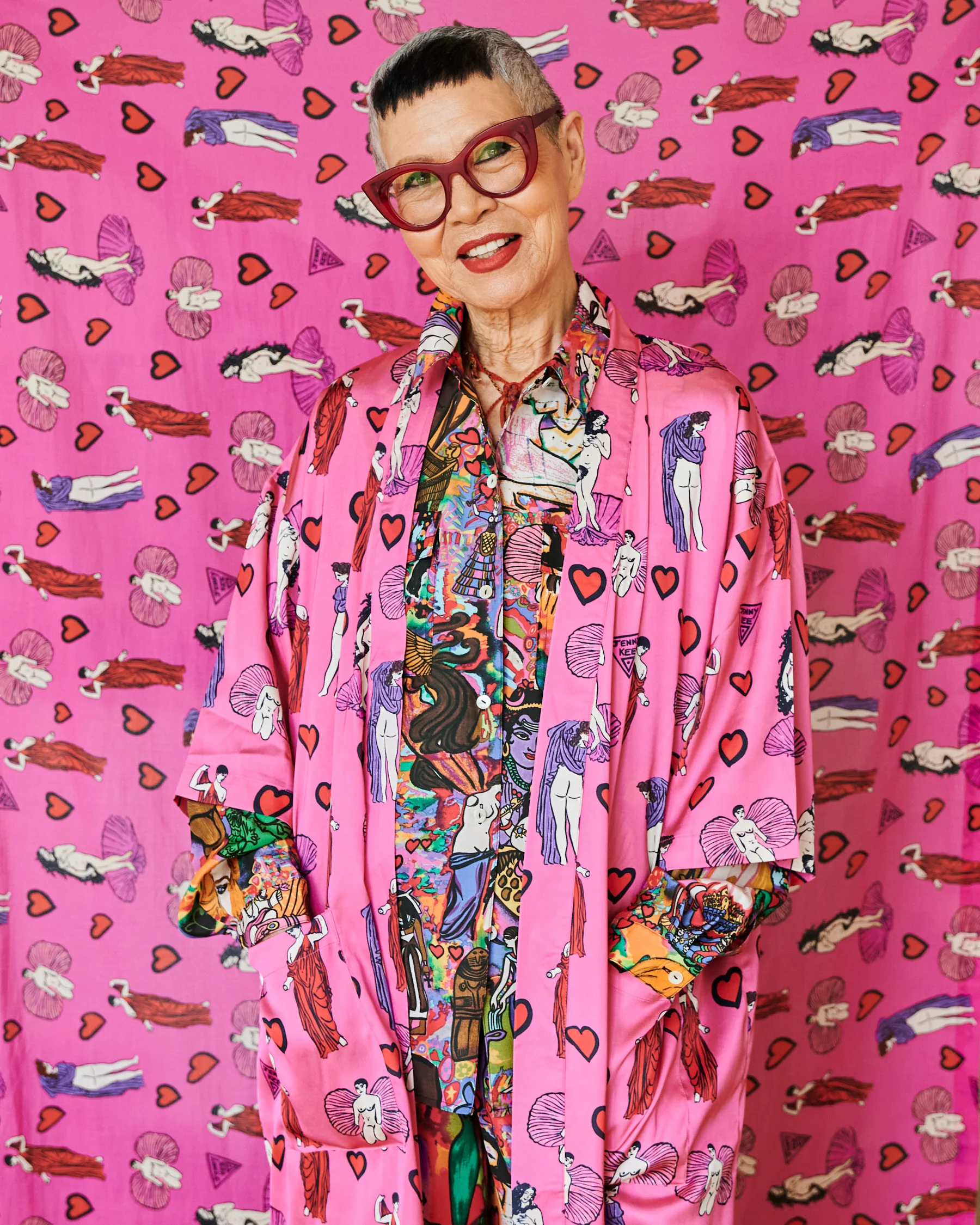 Kip&Co x Jenny Kee Pretty In Pink Eco Satin Robe - Image 5