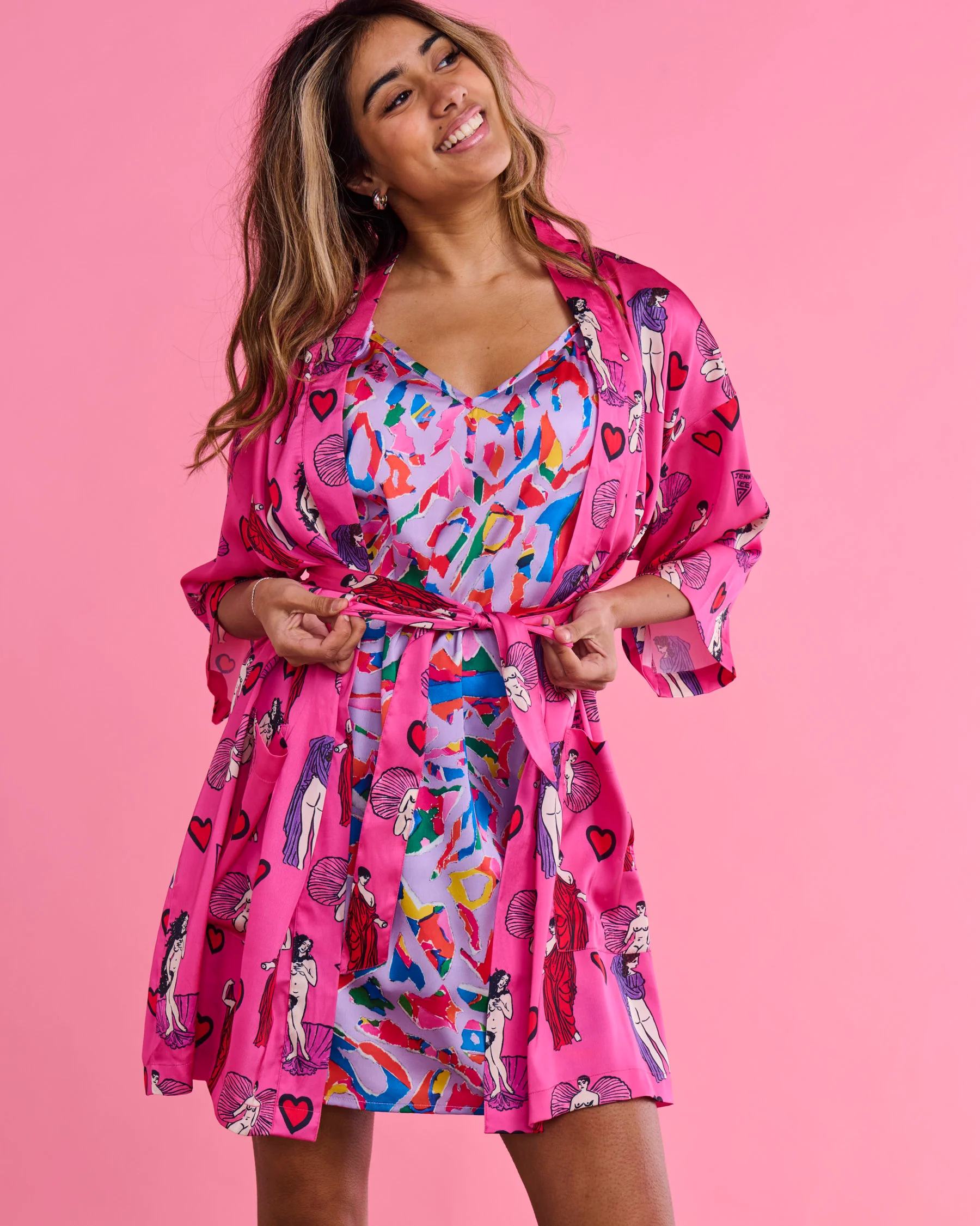 Kip&Co x Jenny Kee Pretty In Pink Eco Satin Robe - Image 9
