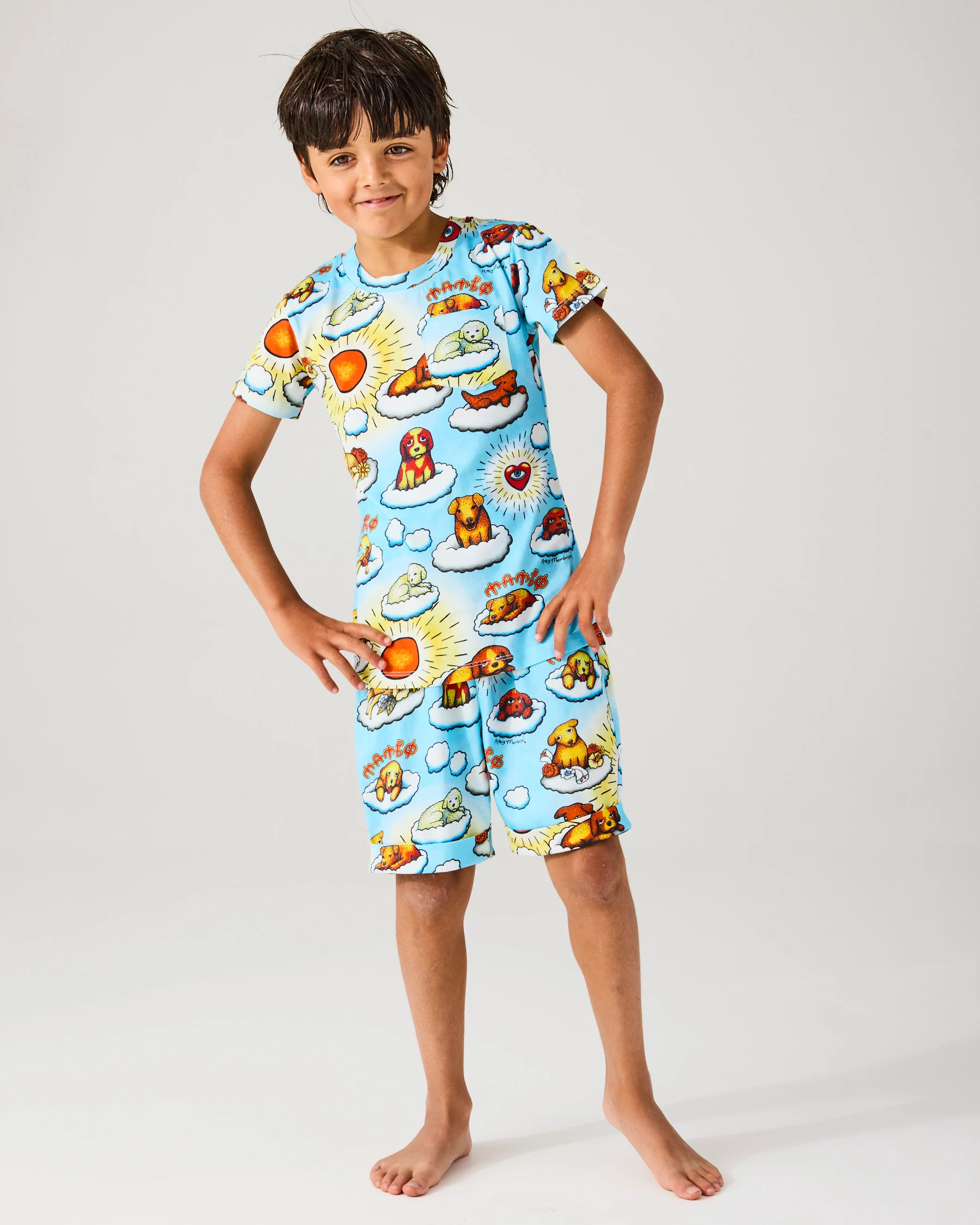 Kip&Co x Mambo Puppies Kids Organic Cotton Short Sleeve Tee & Short Pyjama Set - Image 2