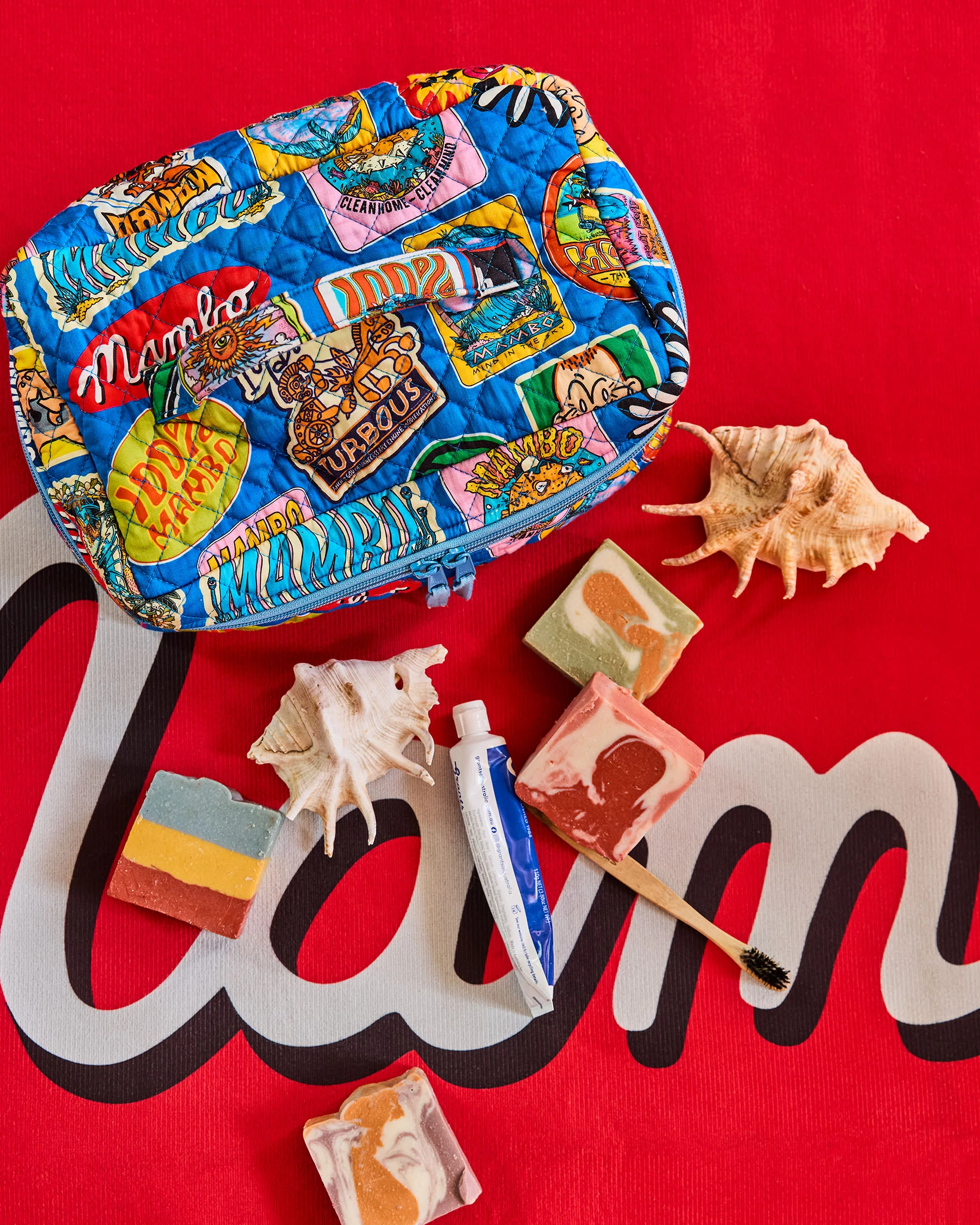 Kip&Co x Mambo Sticker Club Quilted Cotton Toiletry Case - Image 4