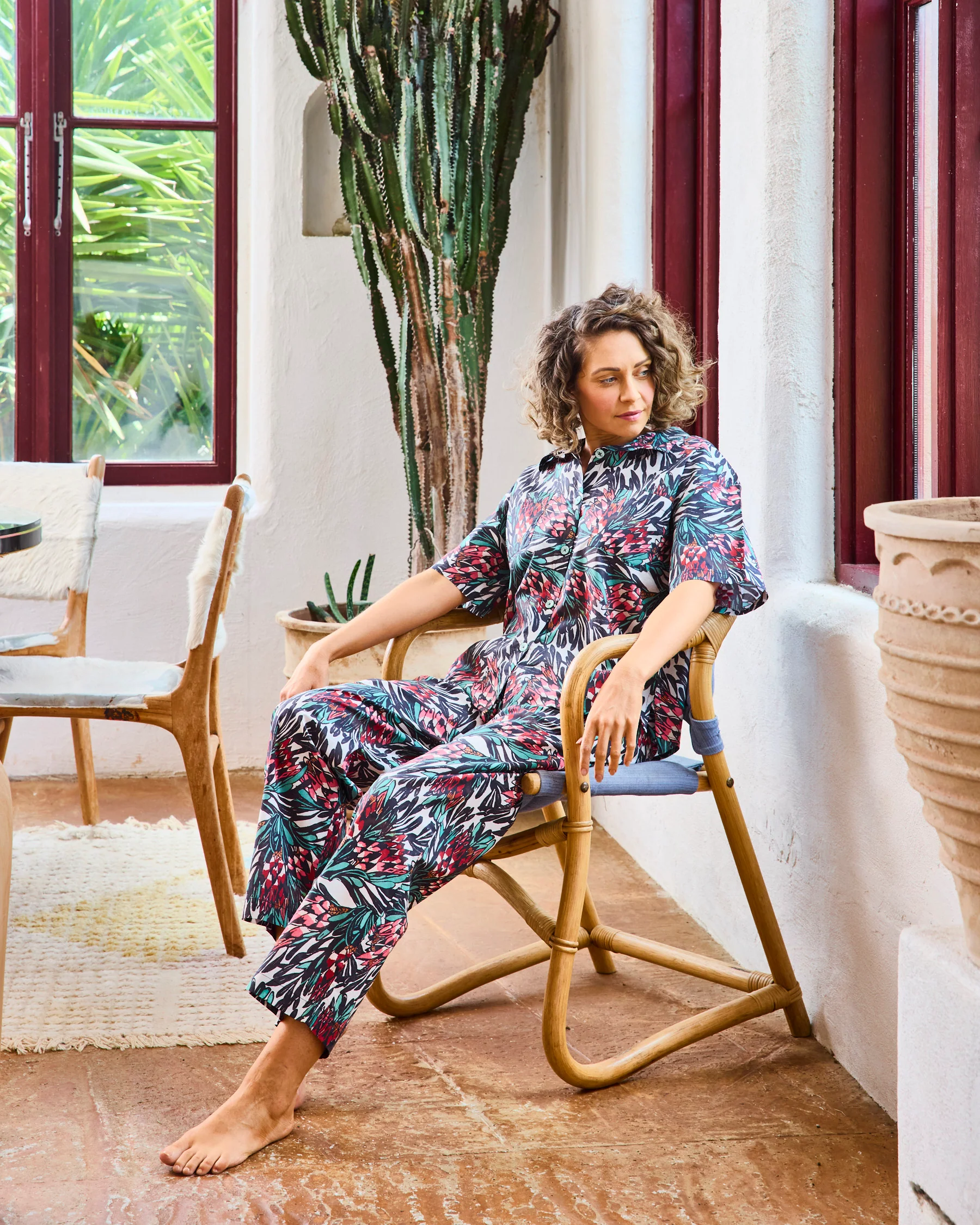 Kip&Co x Margaret Preston Protea Party Adult Organic Cotton Short Sleeve Shirt & Pant Pyjama Set - Image 3