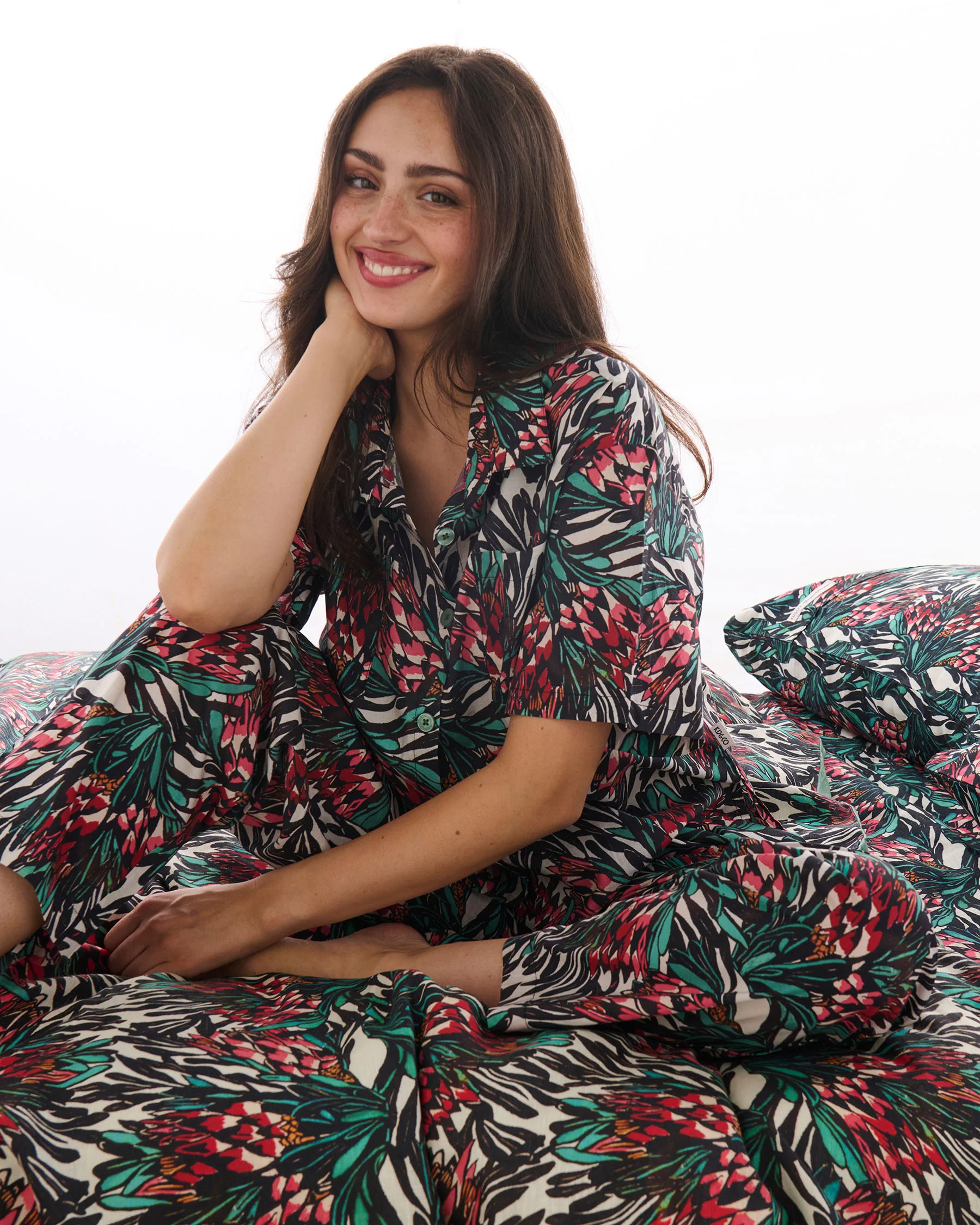 Kip&Co x Margaret Preston Protea Party Adult Organic Cotton Short Sleeve Shirt & Pant Pyjama Set - Image 4