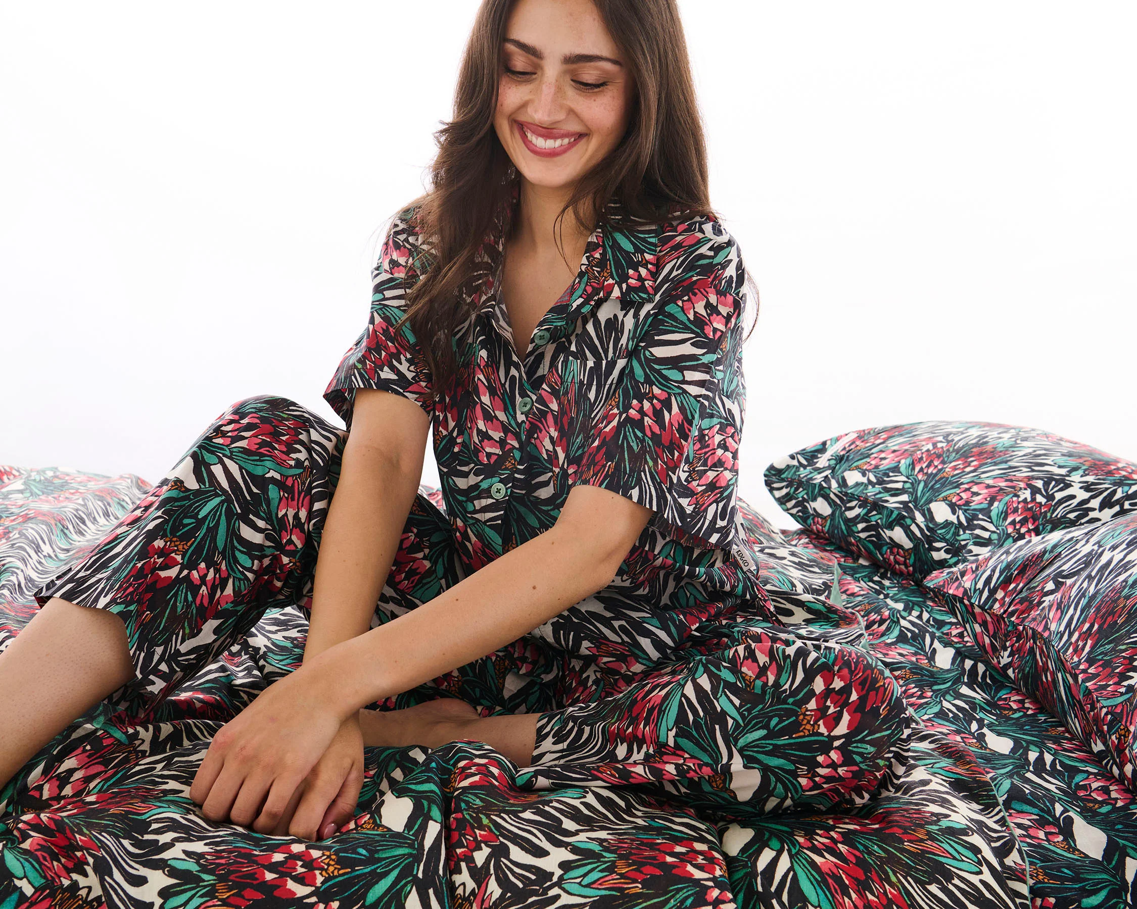 Kip&Co x Margaret Preston Protea Party Adult Organic Cotton Short Sleeve Shirt & Pant Pyjama Set - Image 5