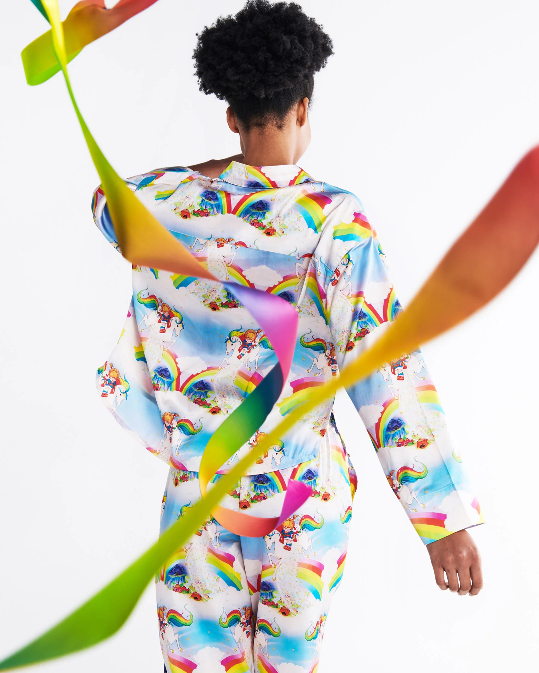 Kip&Co x Rainbow Brite Magic Sky Eco Satin Adult Long Sleeve Shirt & Pant Pyjama Set - Image 4