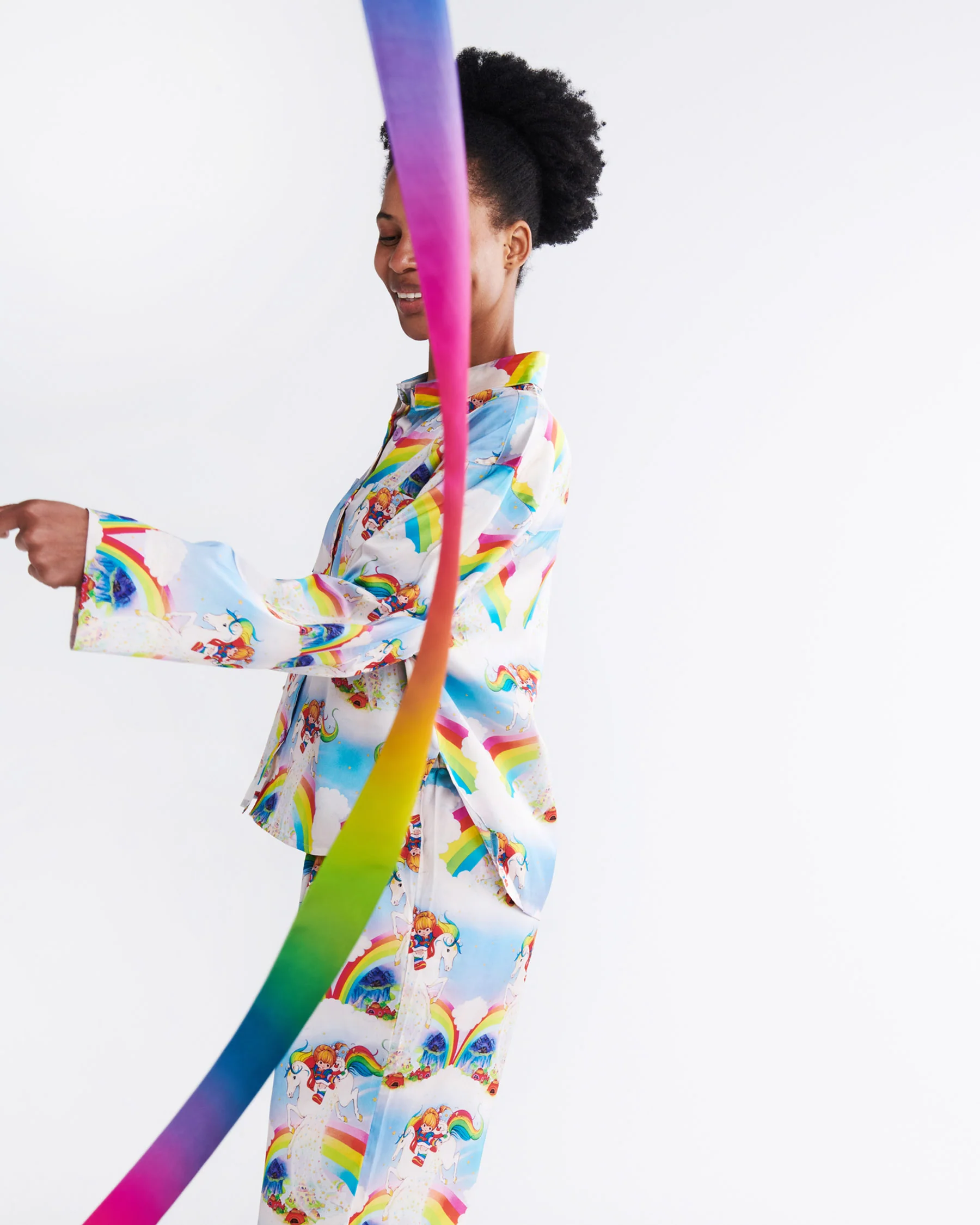 Kip&Co x Rainbow Brite Magic Sky Eco Satin Adult Long Sleeve Shirt & Pant Pyjama Set - Image 5