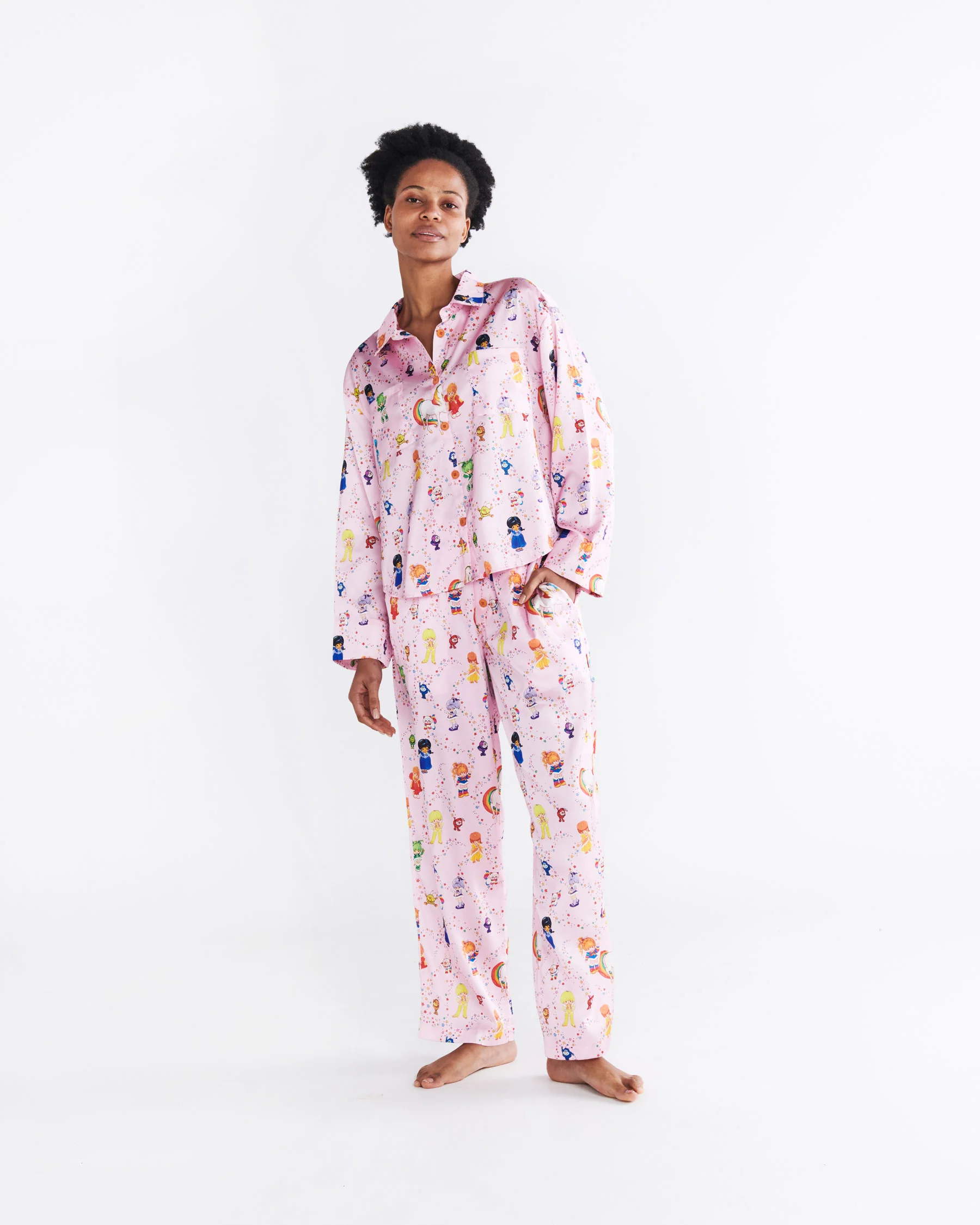 Kip&Co x Rainbow Brite Star Shower Eco Satin Adult Long Sleeve Shirt & Pant Pyjama Set - Image 5