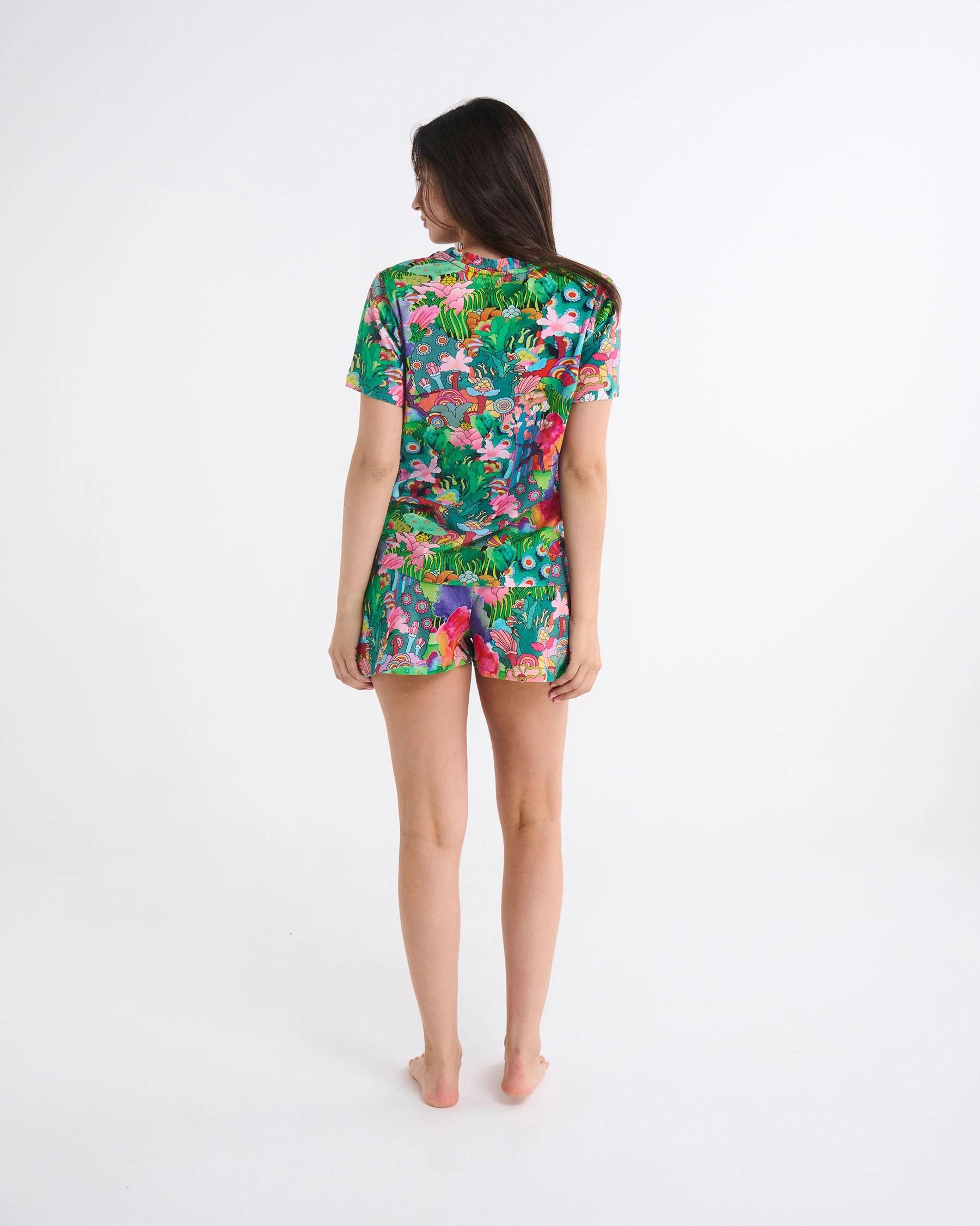 Kip&Co x The Beatles Big Flower Dreamscape Adult Organic Cotton Short Sleeve T-Shirt & Shorts Pyjama Set - Image 2