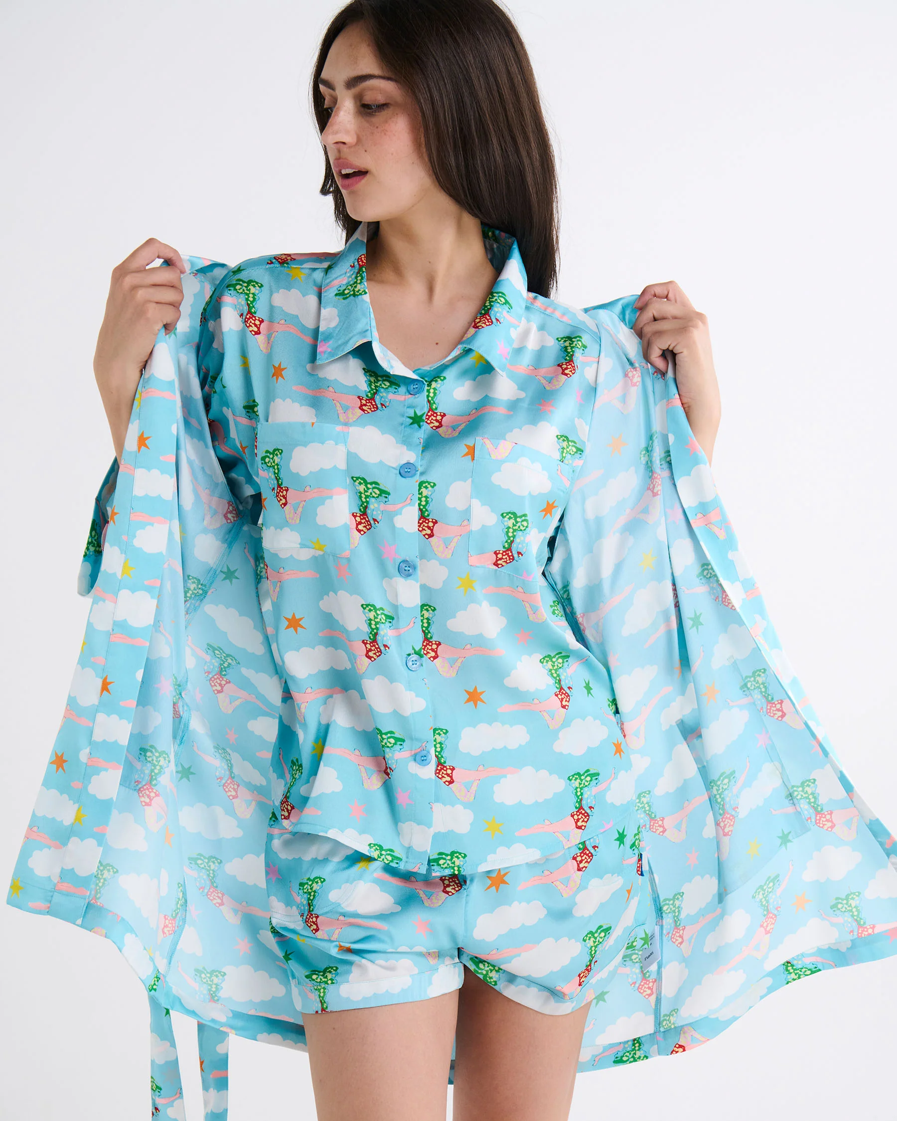 Kip&Co x The Beatles Lucy In The Sky With Diamonds Adult Eco Satin Short Sleeve Shirt & Short Pyjama Set - Image 3