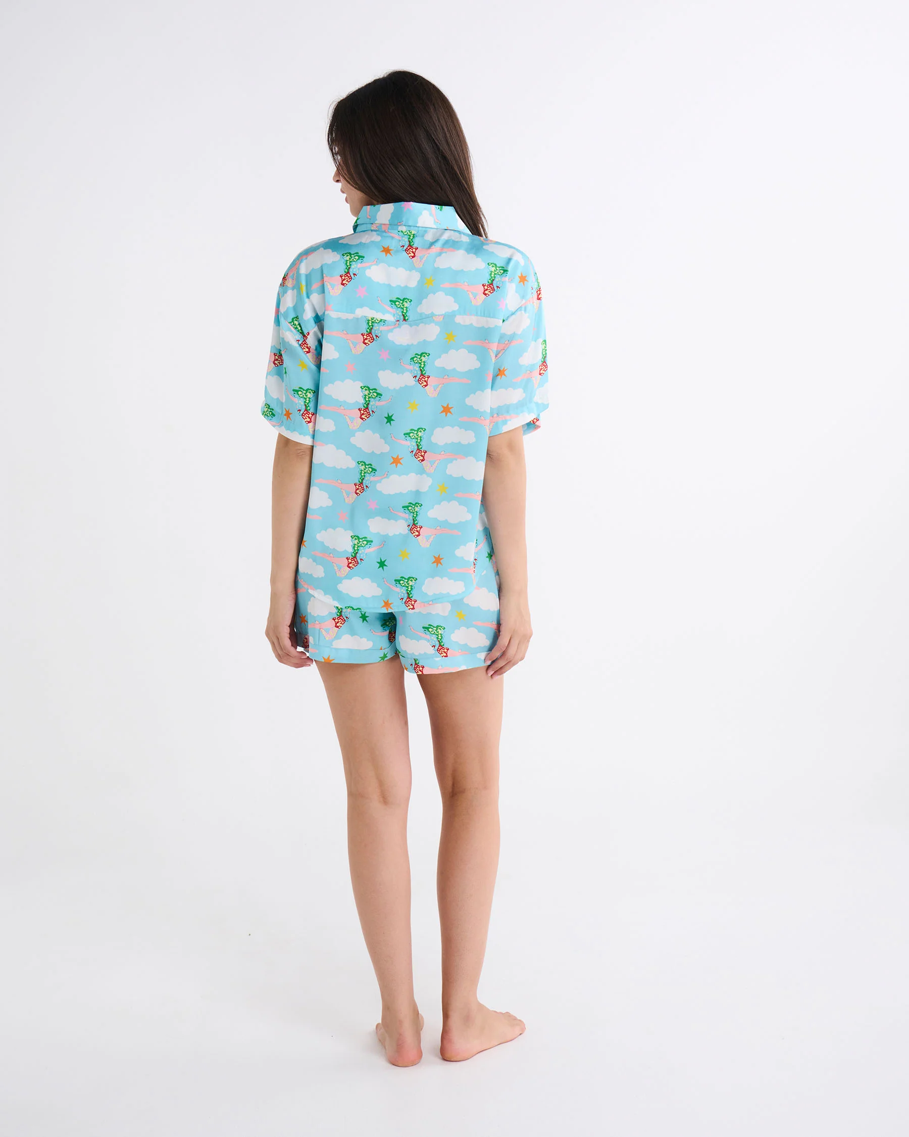 Kip&Co x The Beatles Lucy In The Sky With Diamonds Adult Eco Satin Short Sleeve Shirt & Short Pyjama Set - Image 4