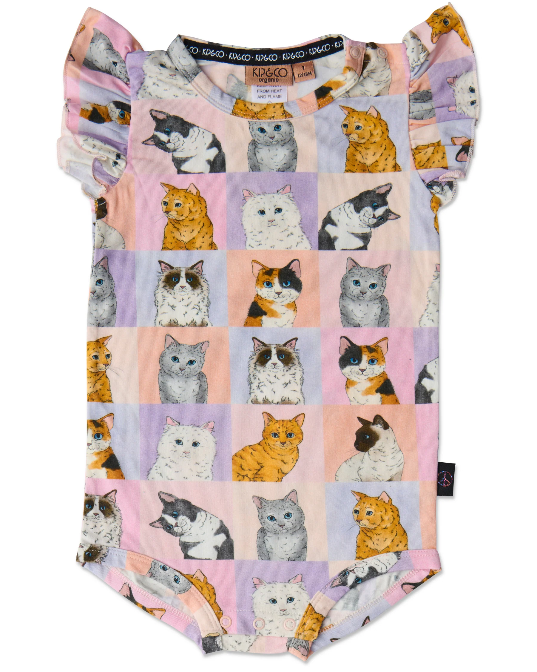 Kitty Cat Organic Short Sleeve Frill Romper