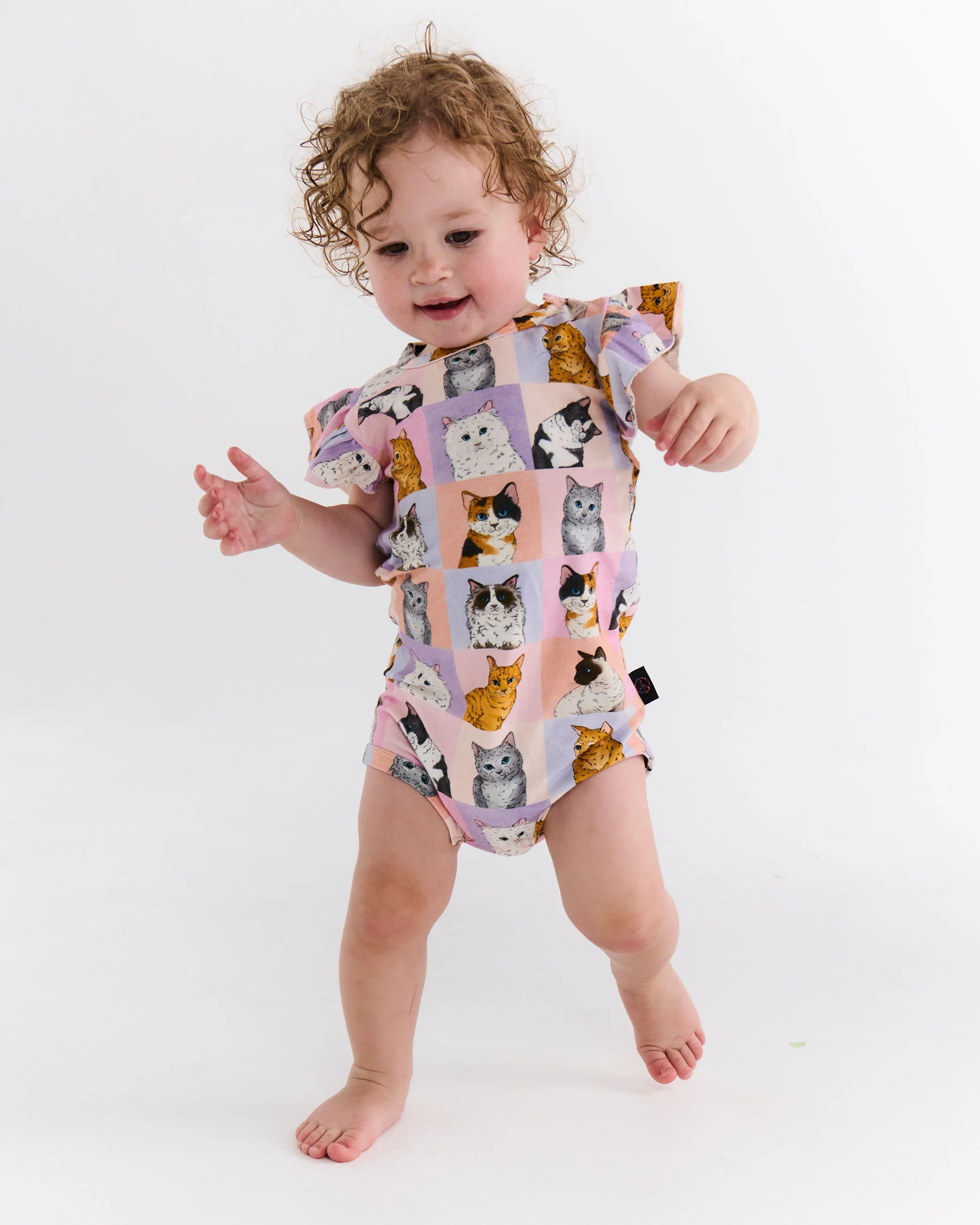 Kitty Cat Organic Short Sleeve Frill Romper - Image 2