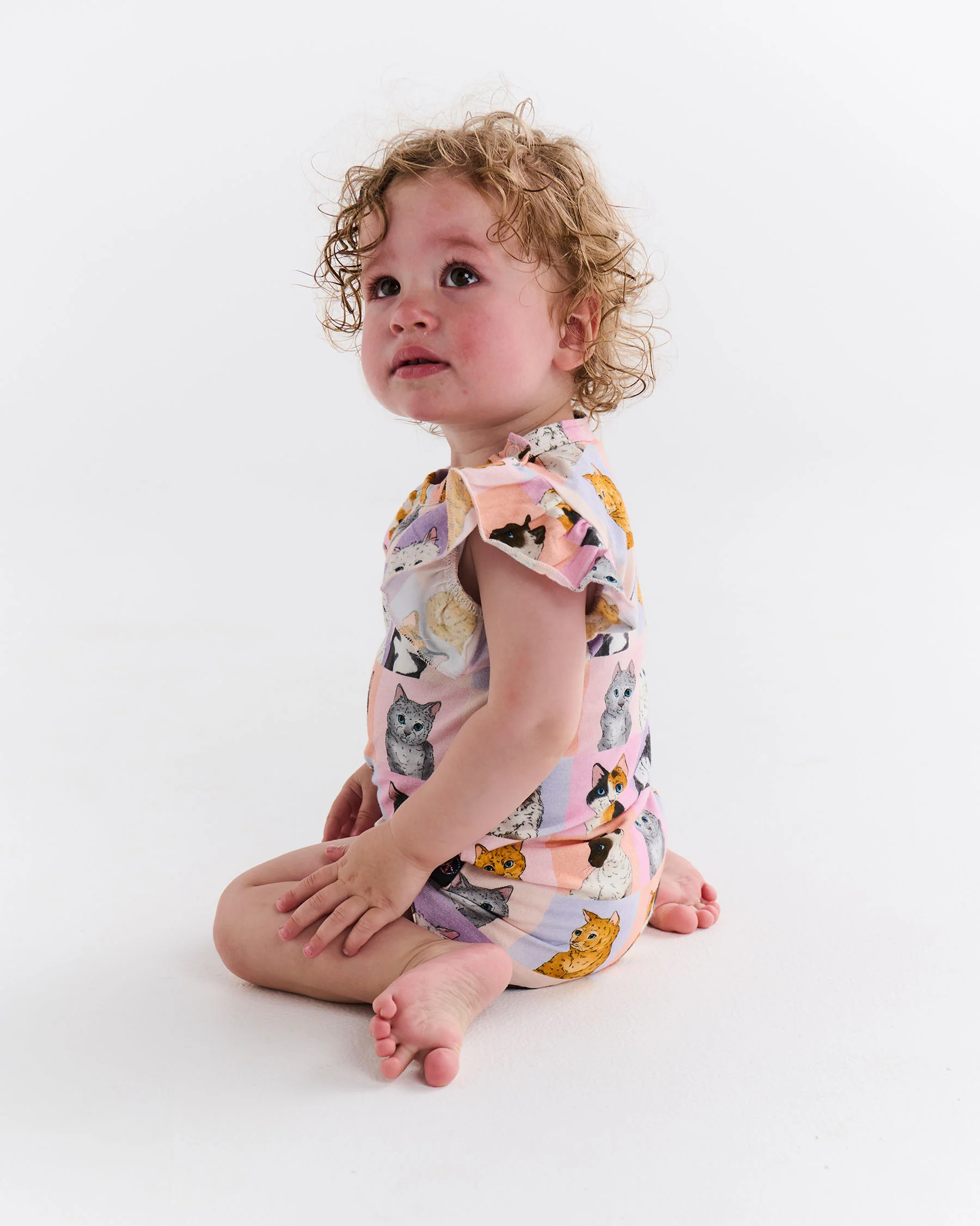 Kitty Cat Organic Short Sleeve Frill Romper - Image 3