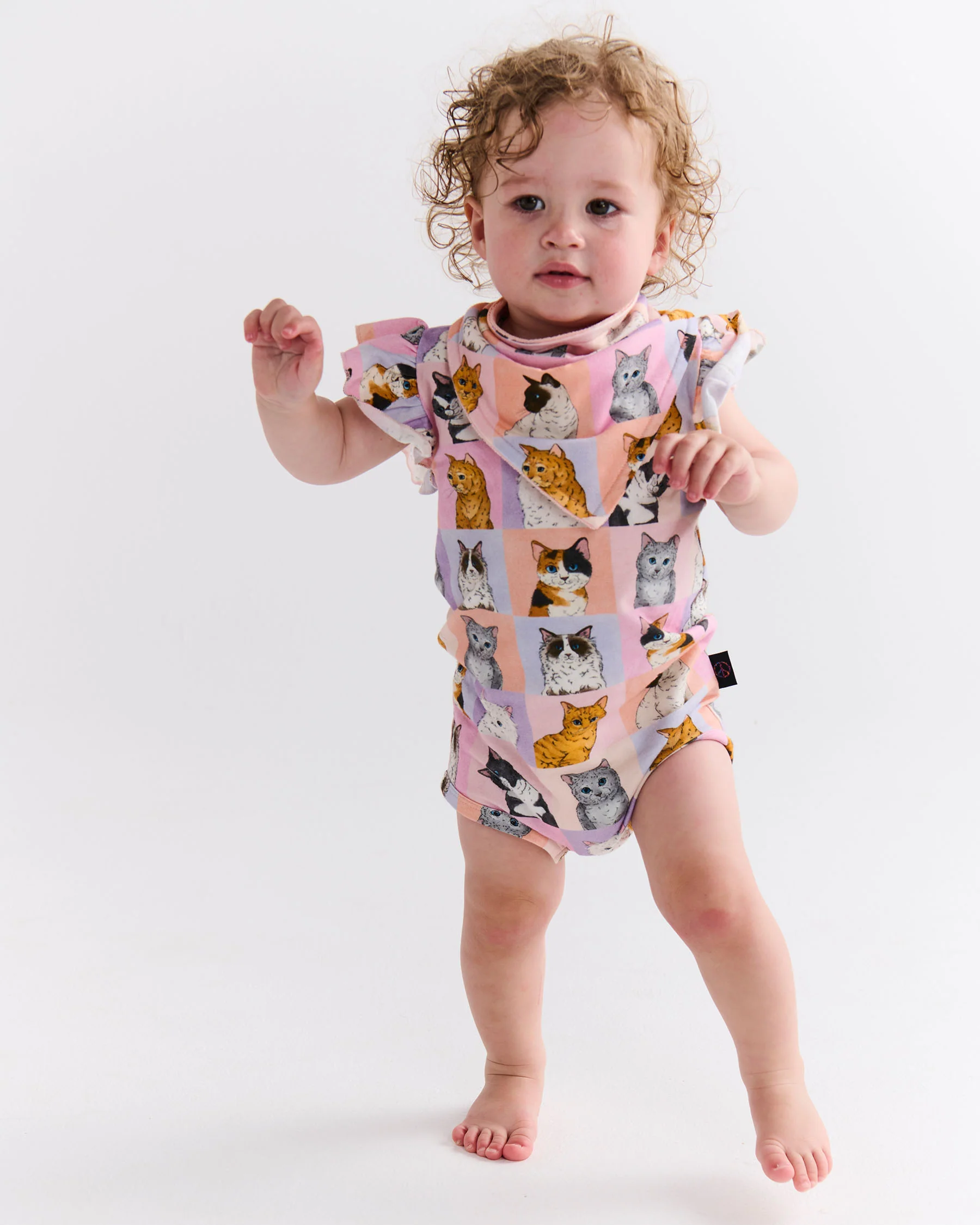Kitty Cat Organic Short Sleeve Frill Romper - Image 4