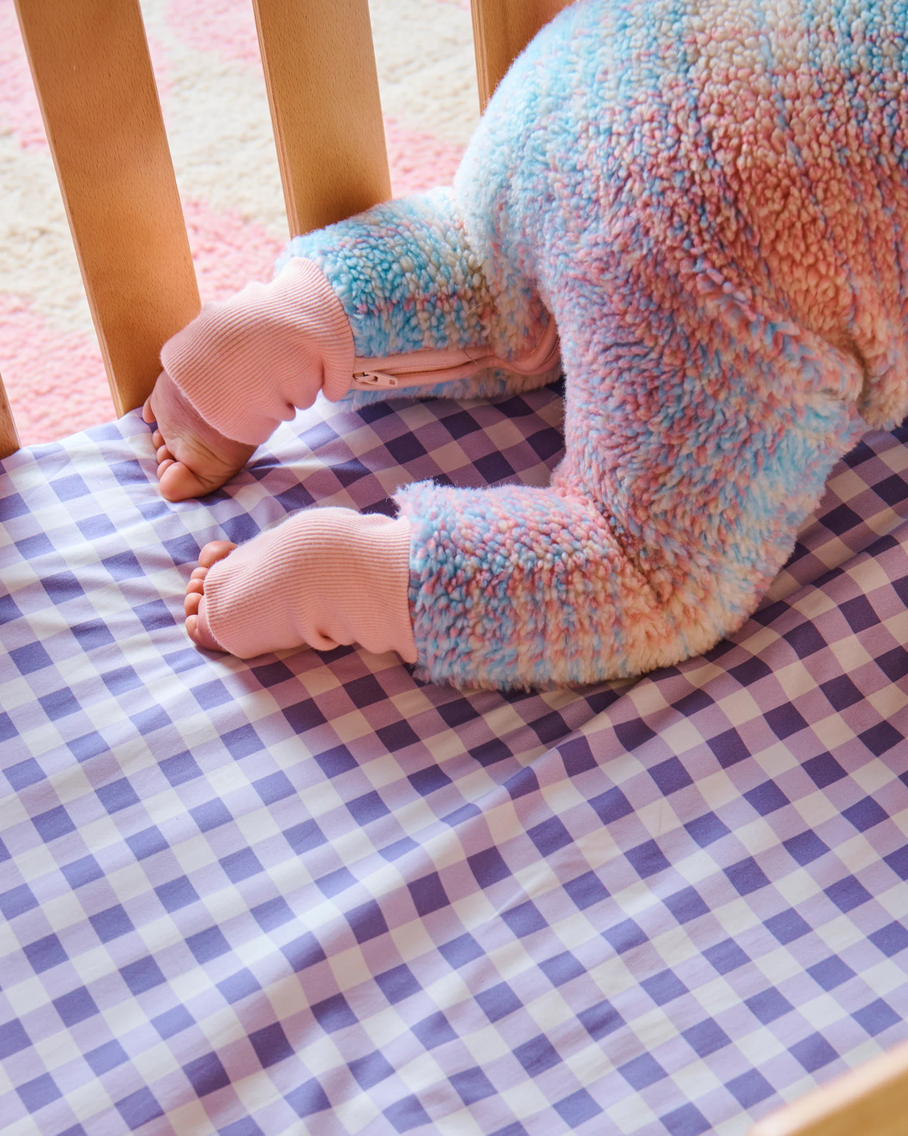 Lilac Gingham Organic Cotton Baby Fitted Sheet - Image 3