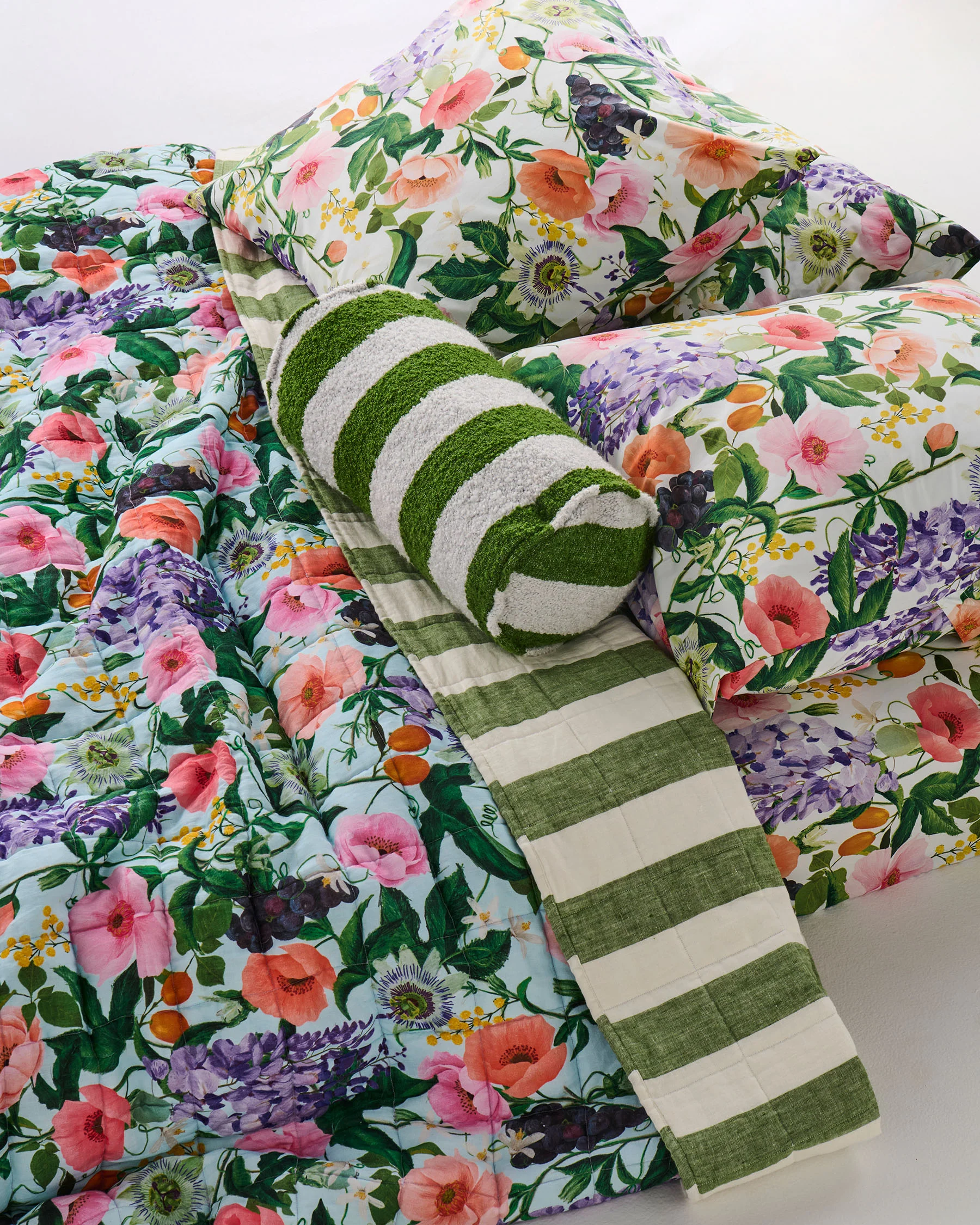 Moss Stripe Boucle Bolster Cushion - Image 3