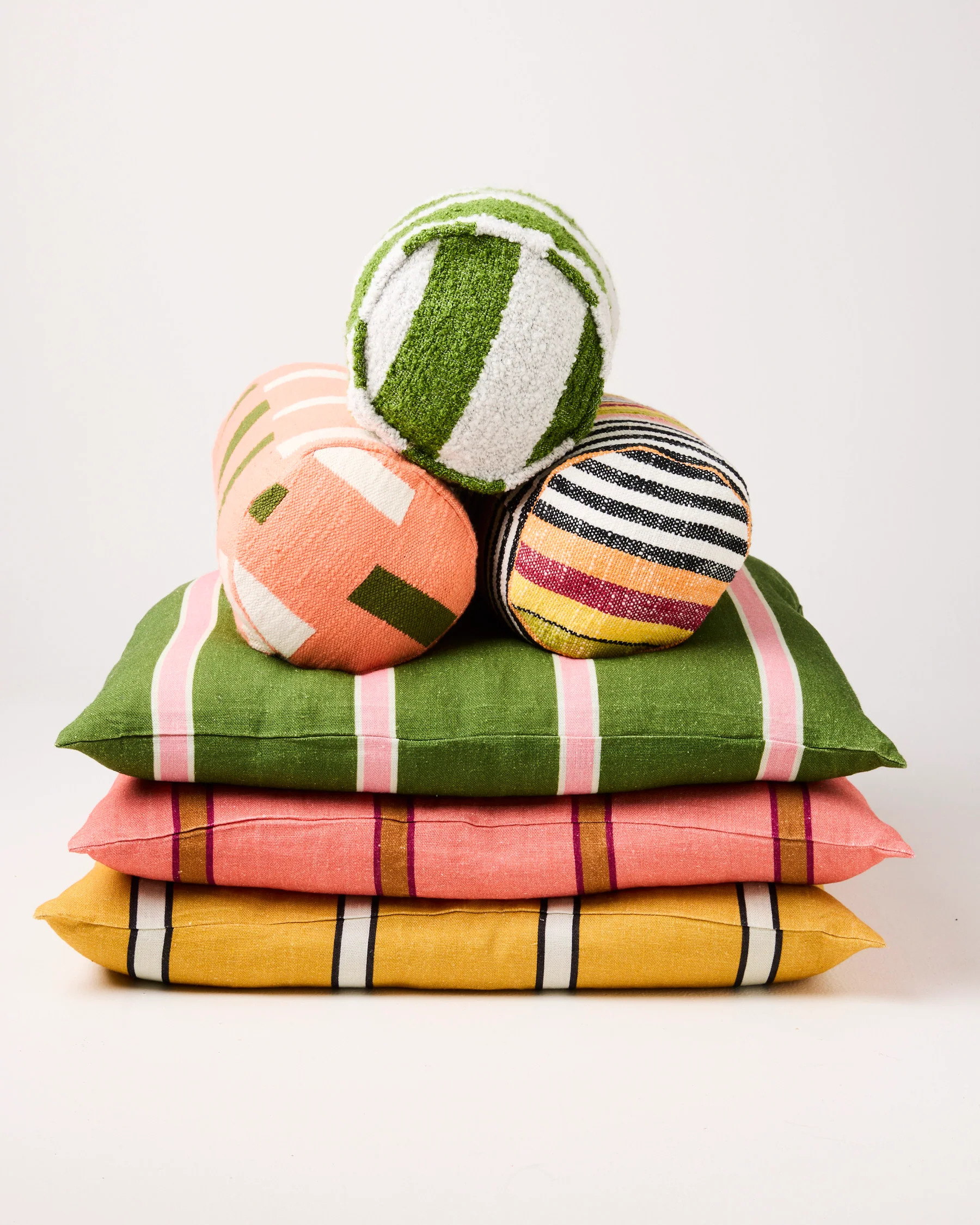 Moss Stripe Boucle Bolster Cushion - Image 5
