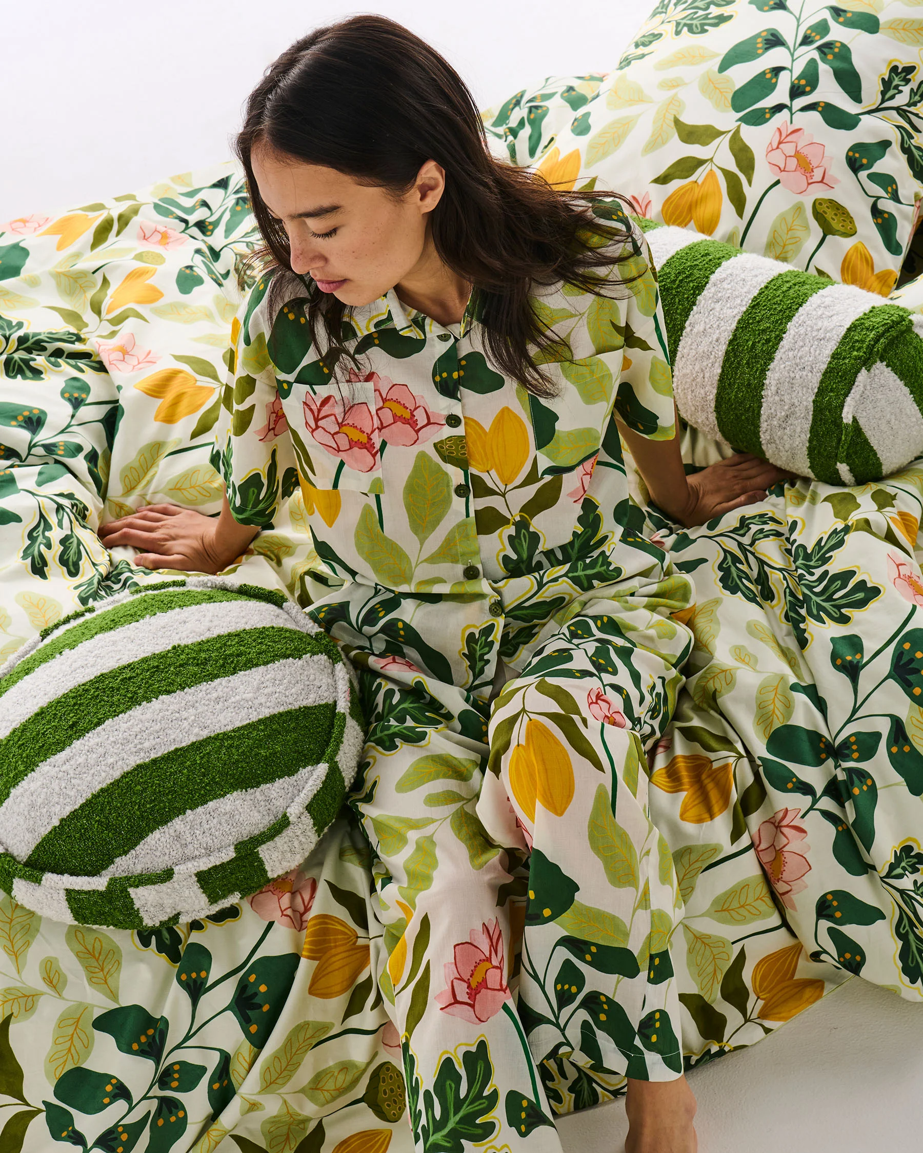 Moss Stripe Boucle Pea Cushion - Image 5