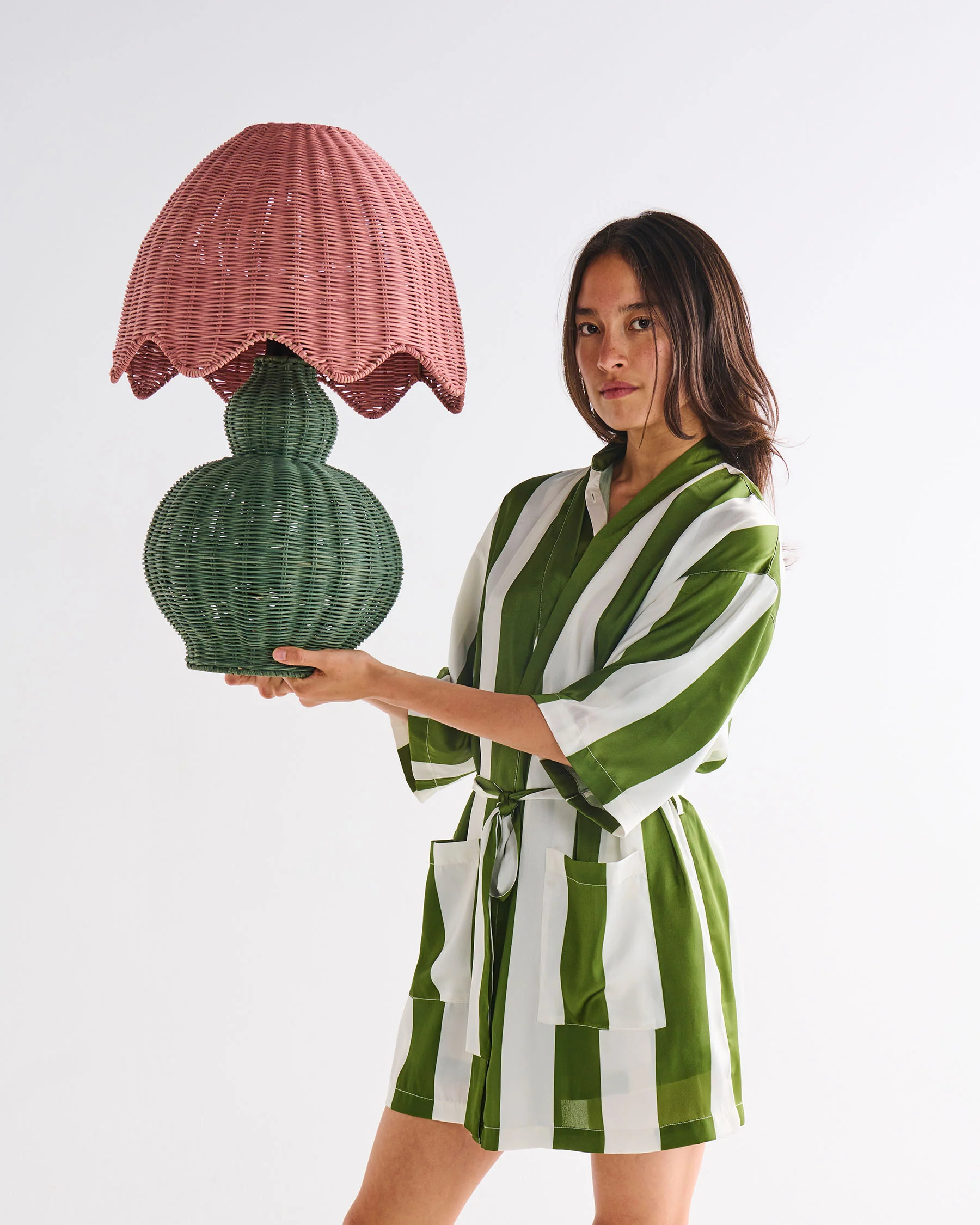 Moss Stripe Eco Satin Robe - Image 3