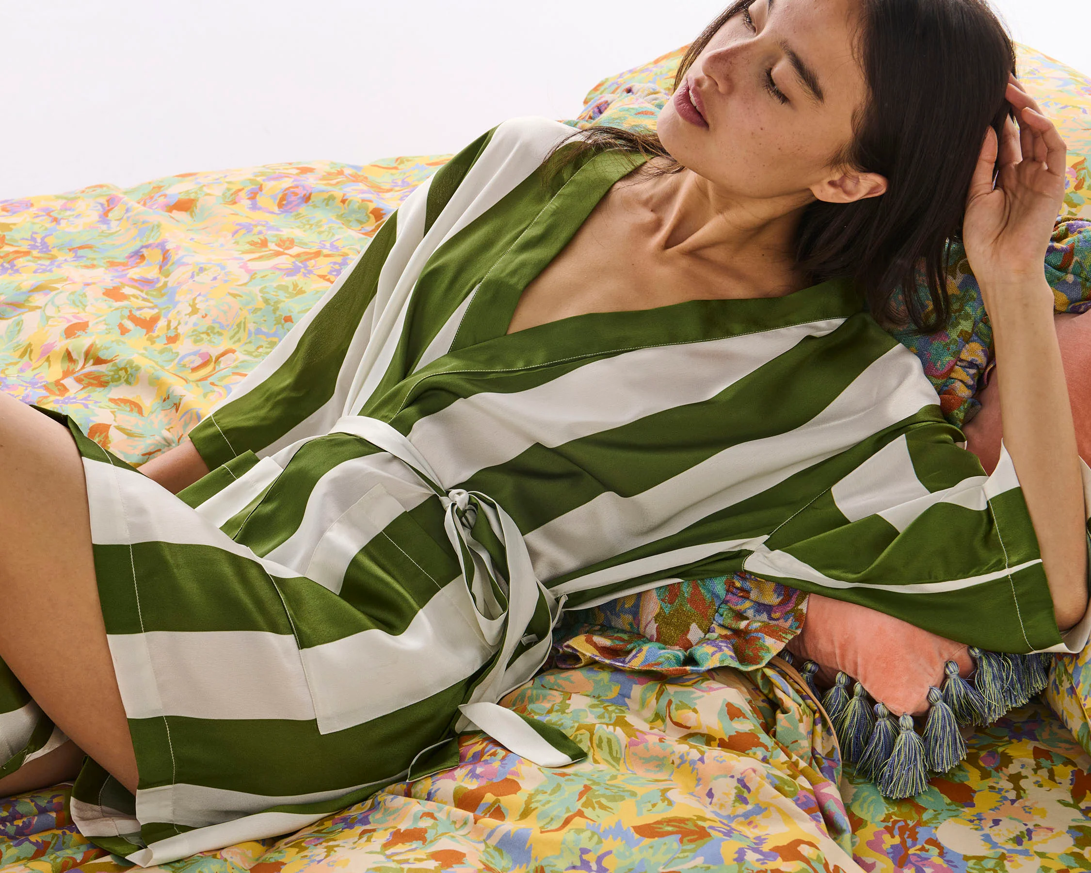 Moss Stripe Eco Satin Robe - Image 5